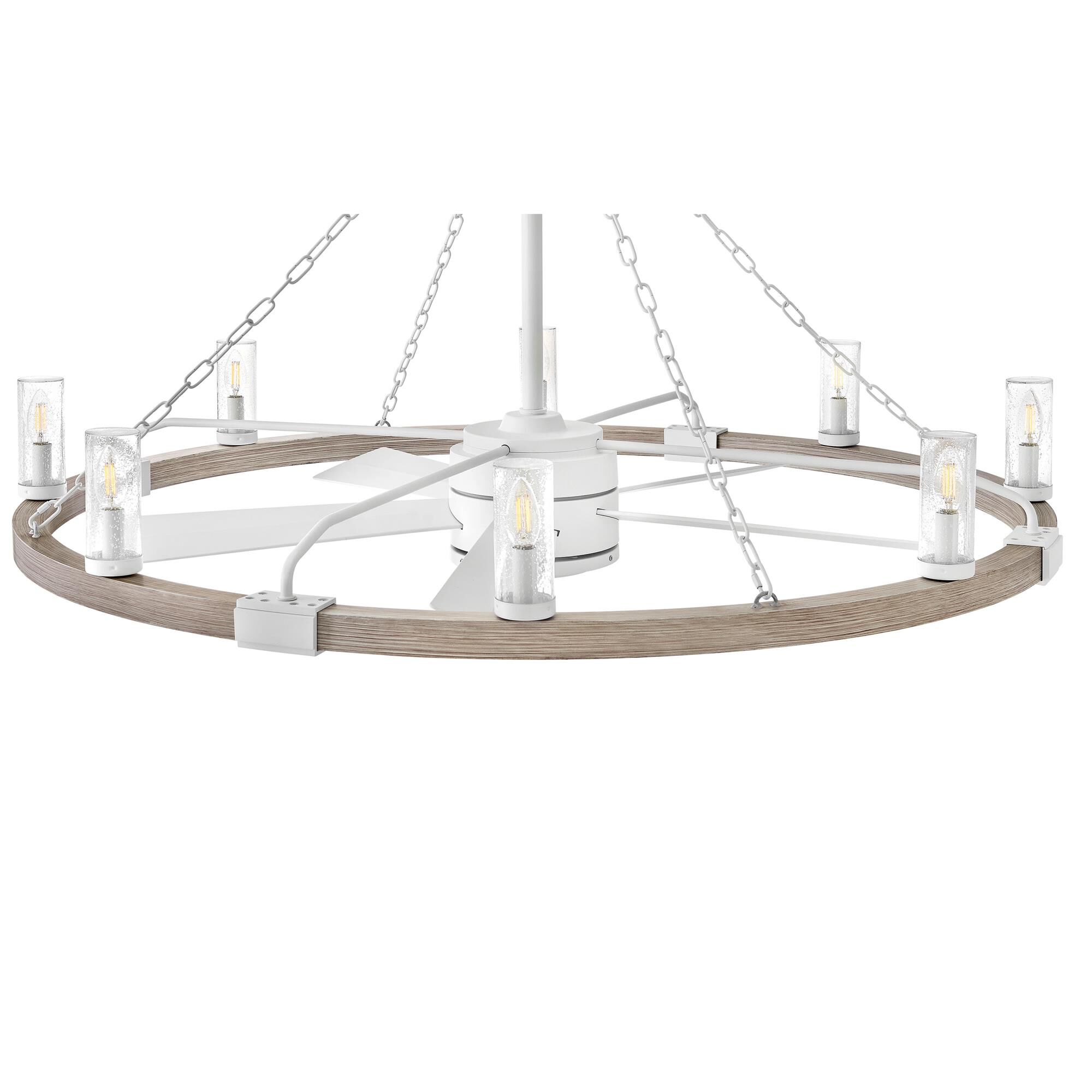 Shown in Matte White with Weathered Wood finish and Clear Seedy glass