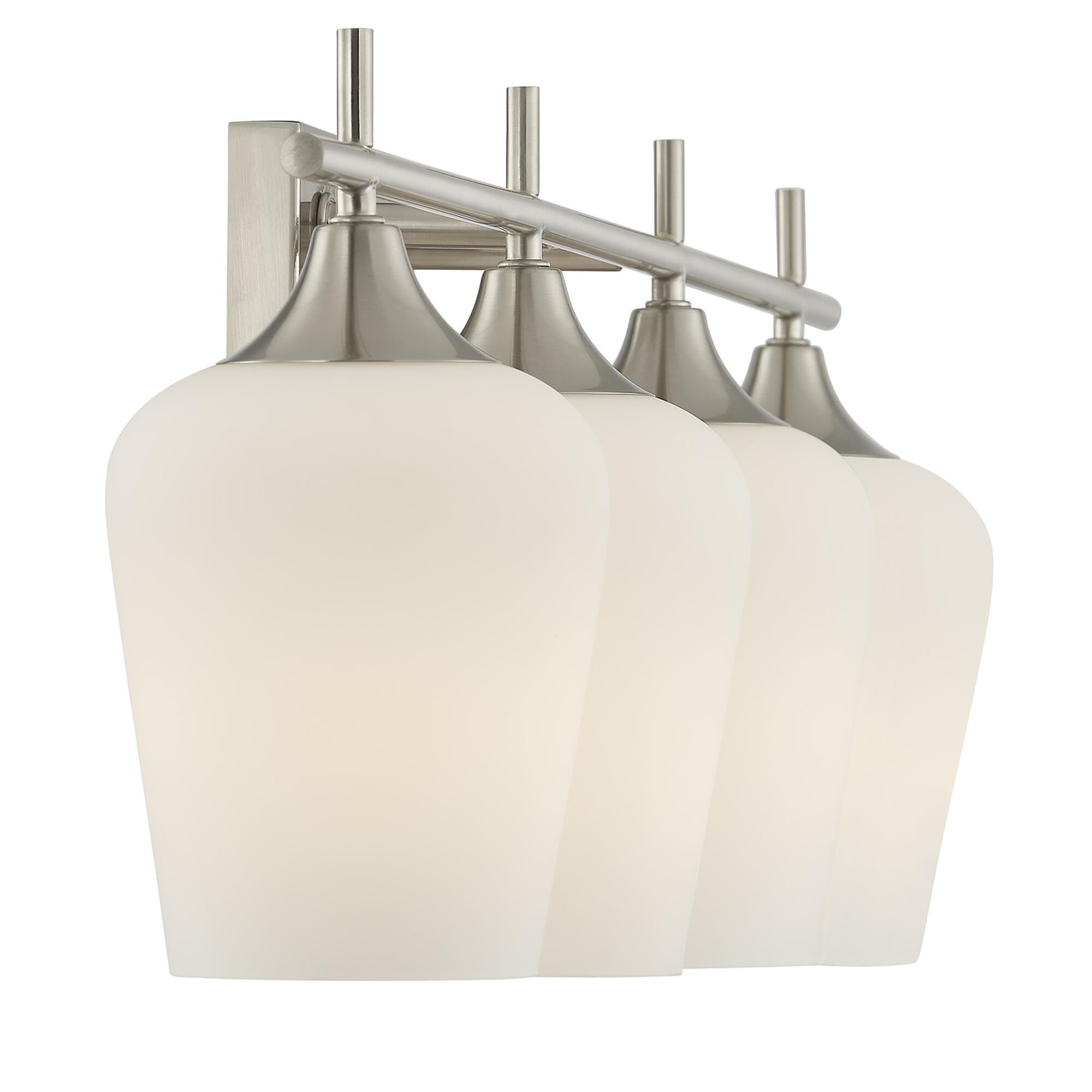 Shown in Satin Nickel finish and White Opal glass