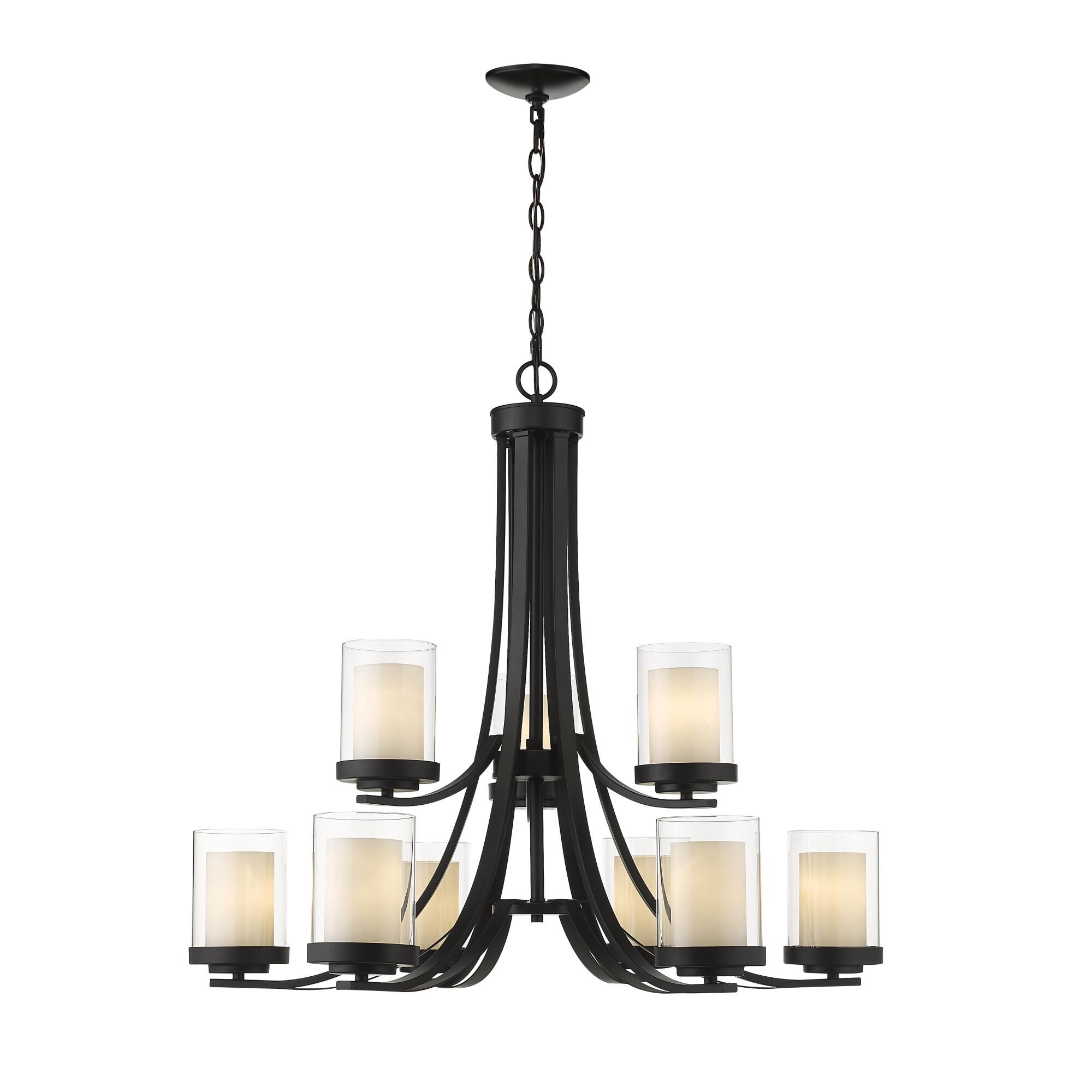 Shown in Matte Black finish and Glass shade