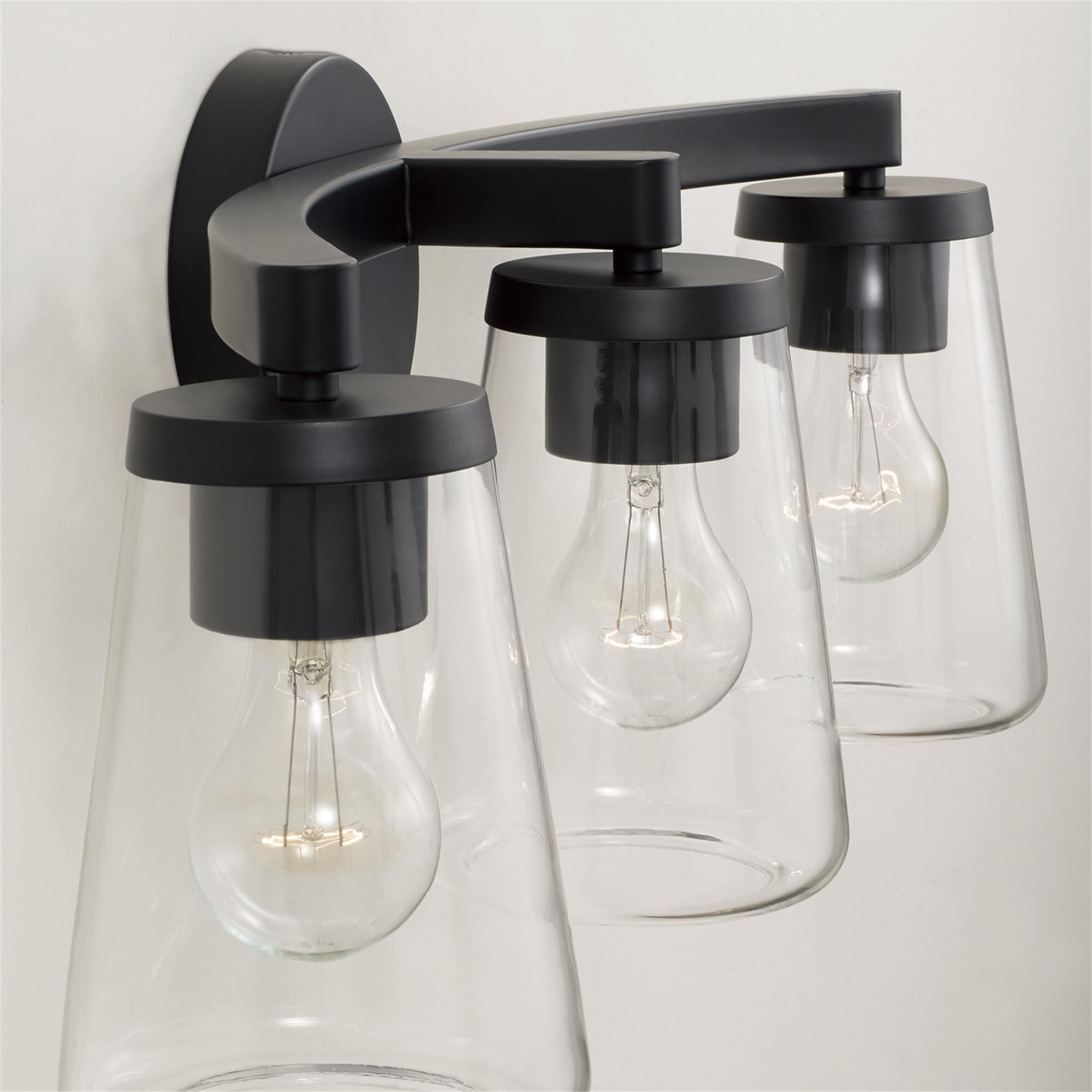 Shown in Matte Black finish and Clear glass