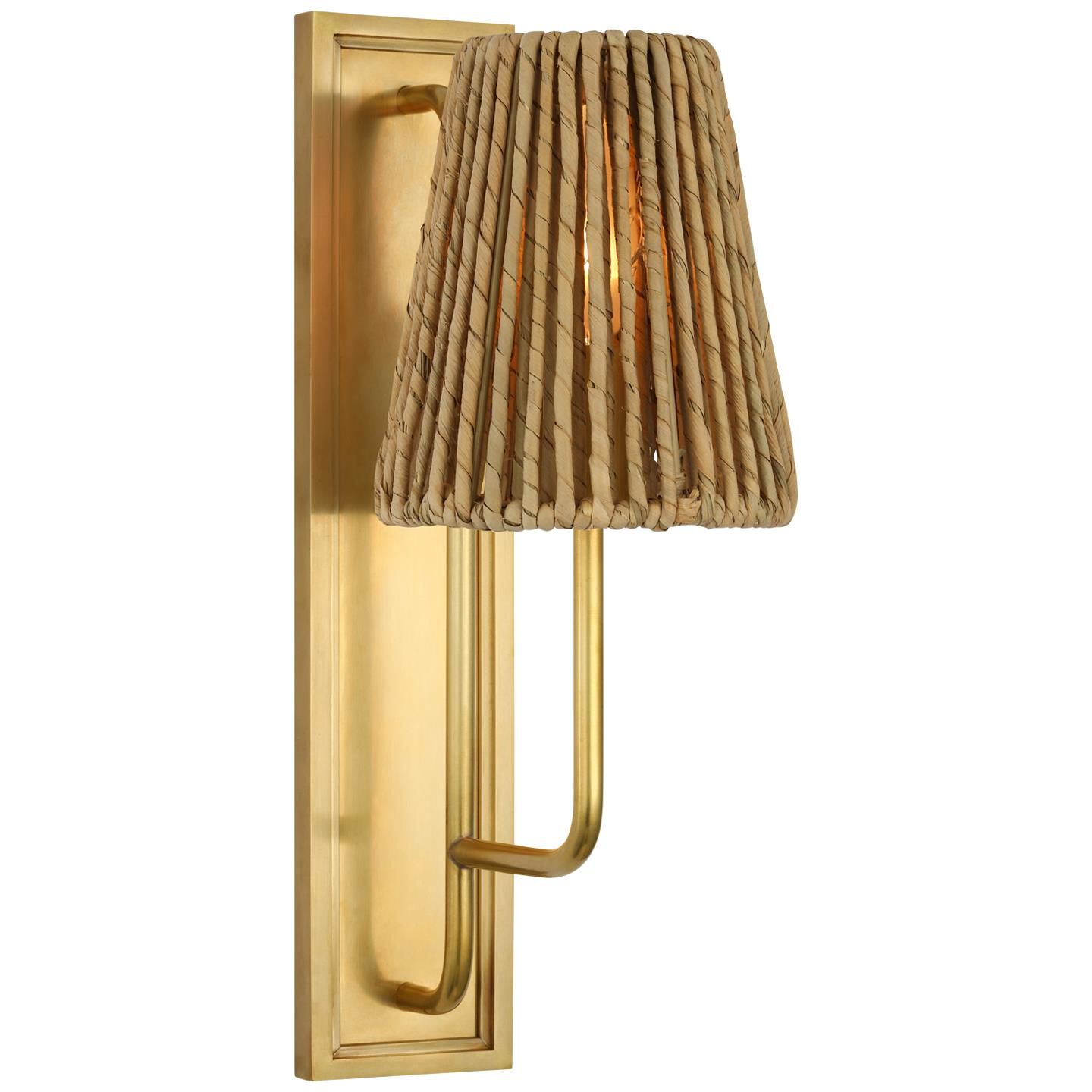 Shown in Hand-Rubbed Antique Brass finish and Natural Abaca shade