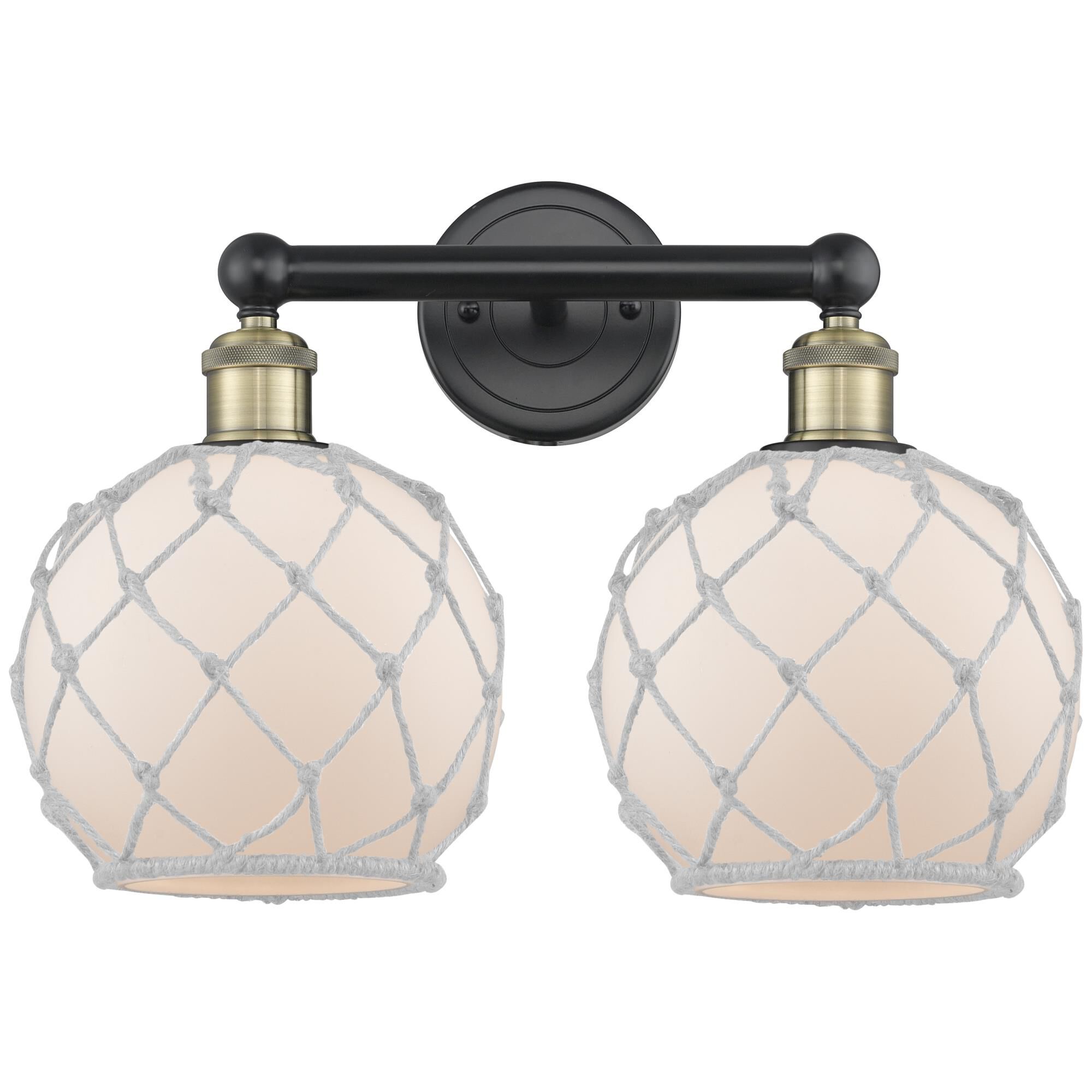 Shown in Black Antique Brass finish and White with White Rope glass