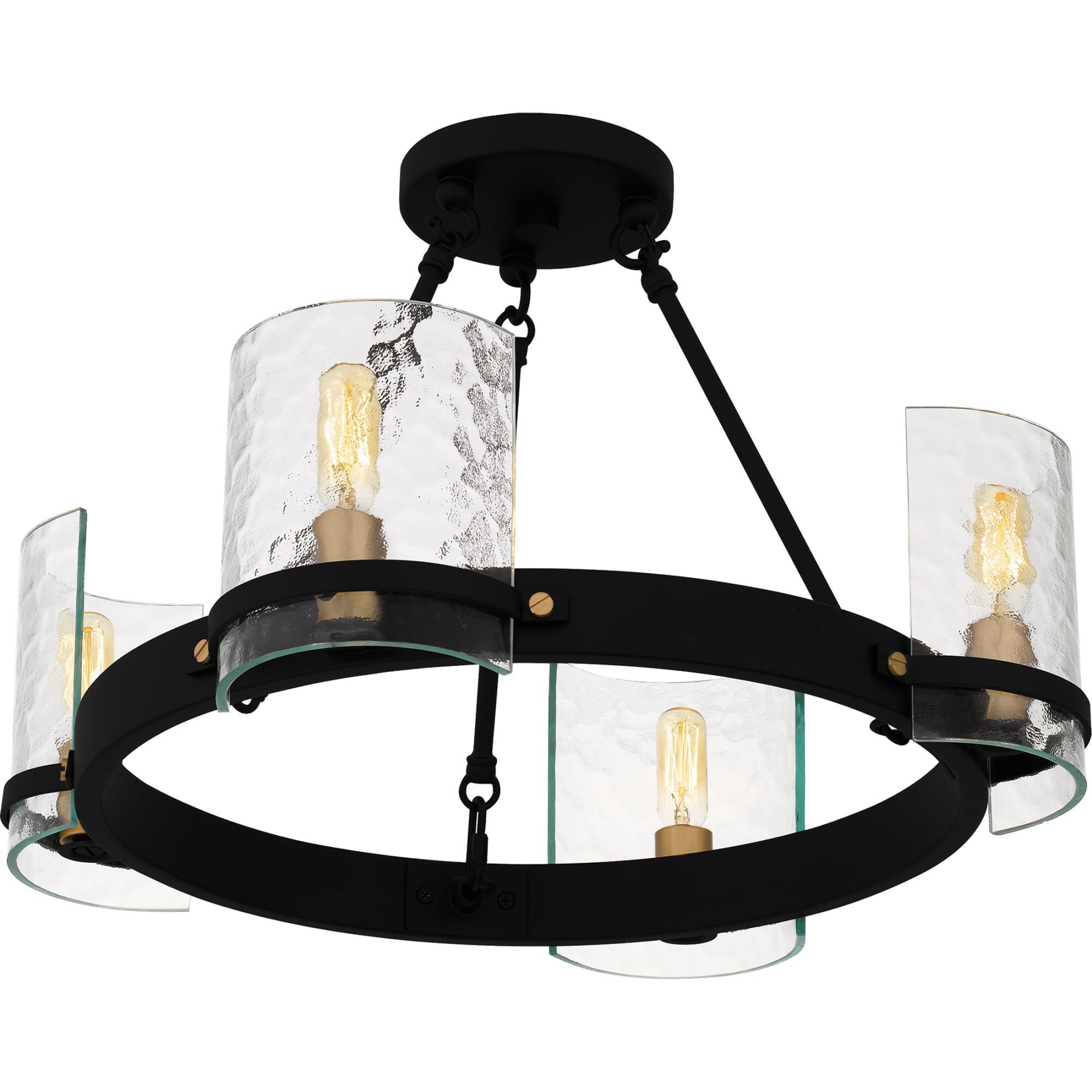 Shown in Matte Black finish and Clear Hammered Glass shade
