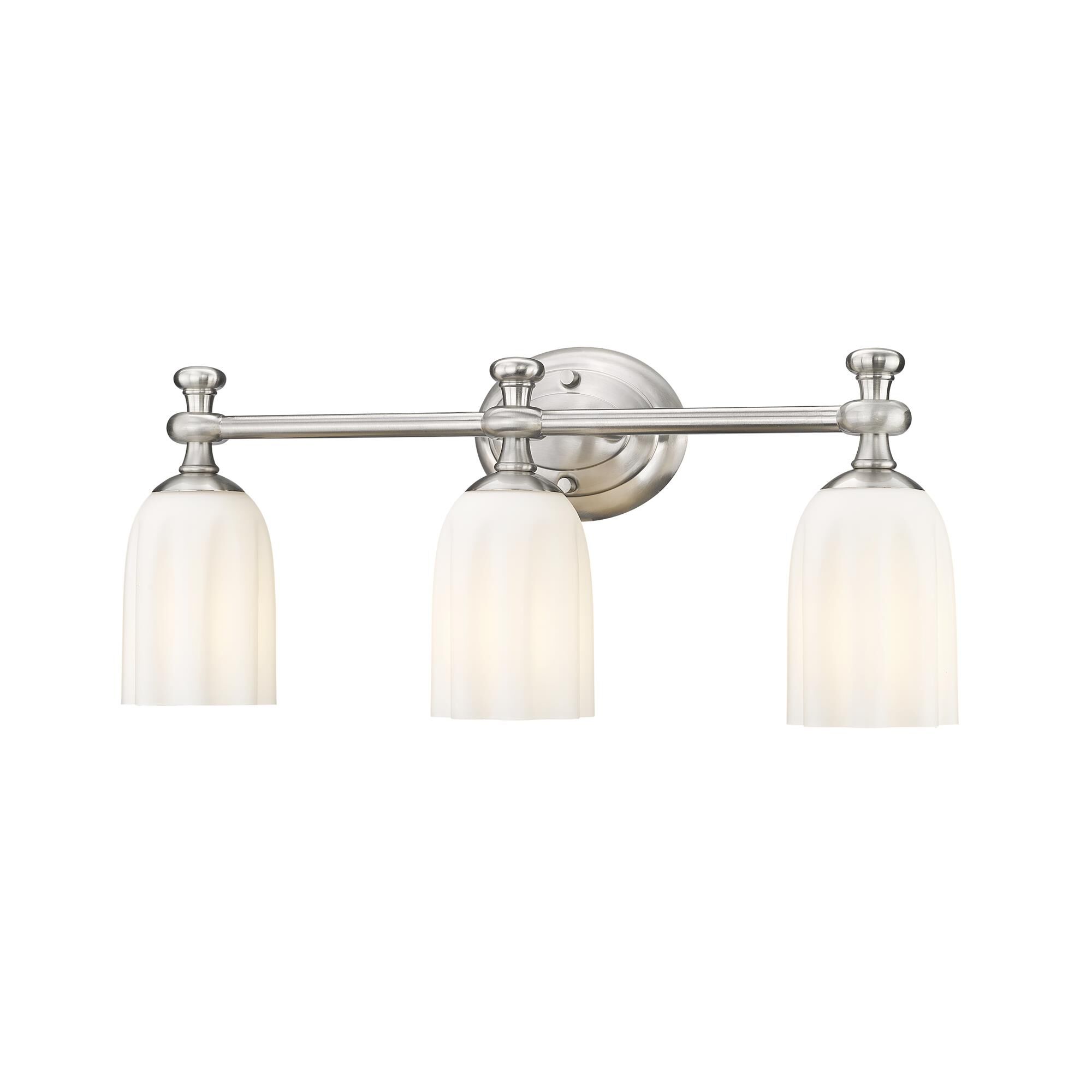 Shown in Brushed Nickel finish and Opal Etched glass and Opal Etched shade