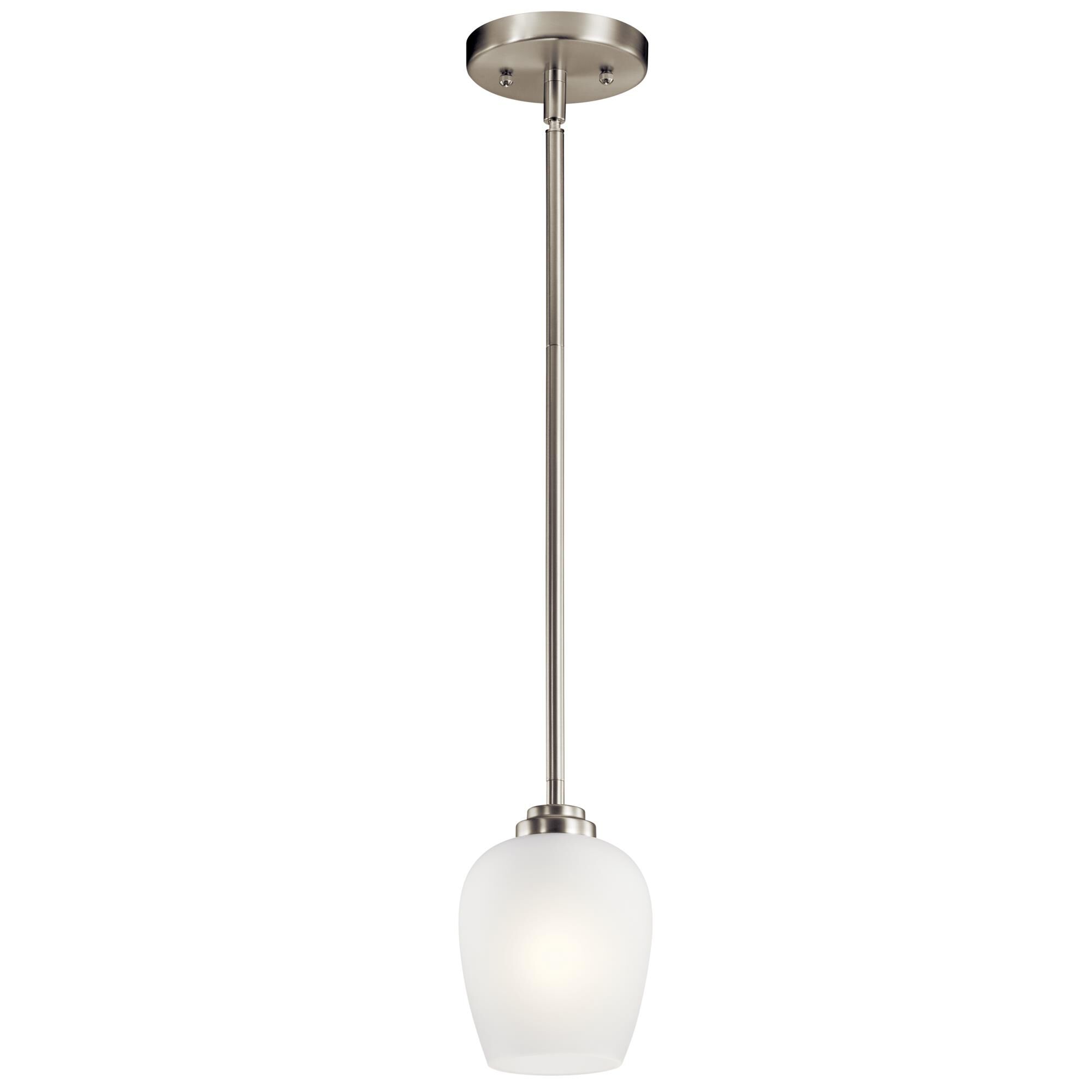 Shown in Brushed Nickel finish and Satin Etched glass