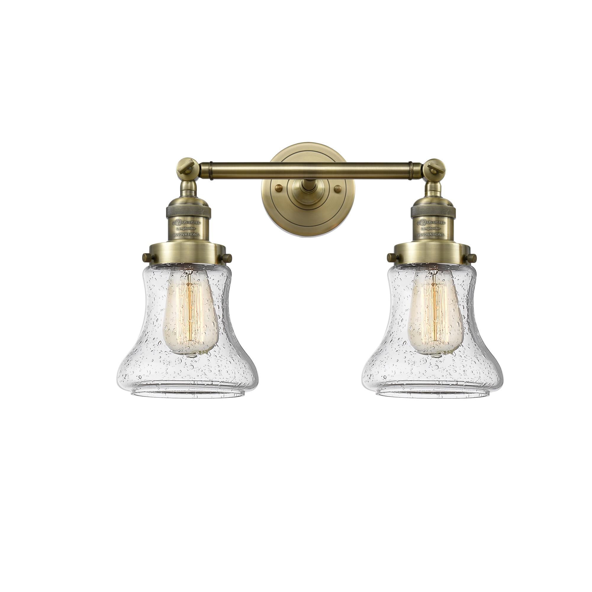 Shown in Antique Brass finish and Seedy glass