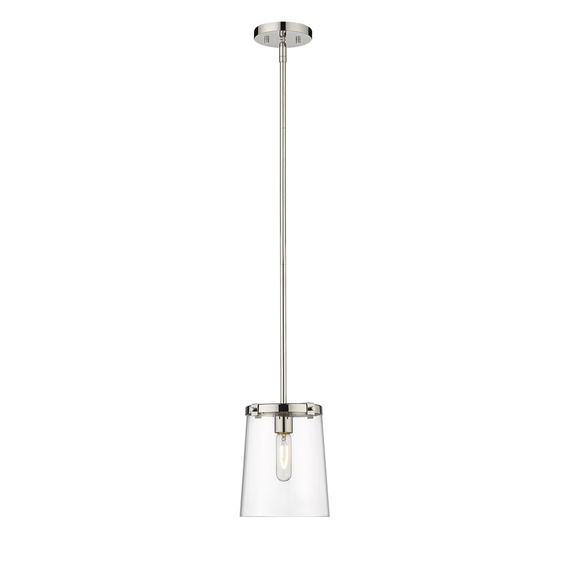 Shown in Polished Nickel finish and Glass shade