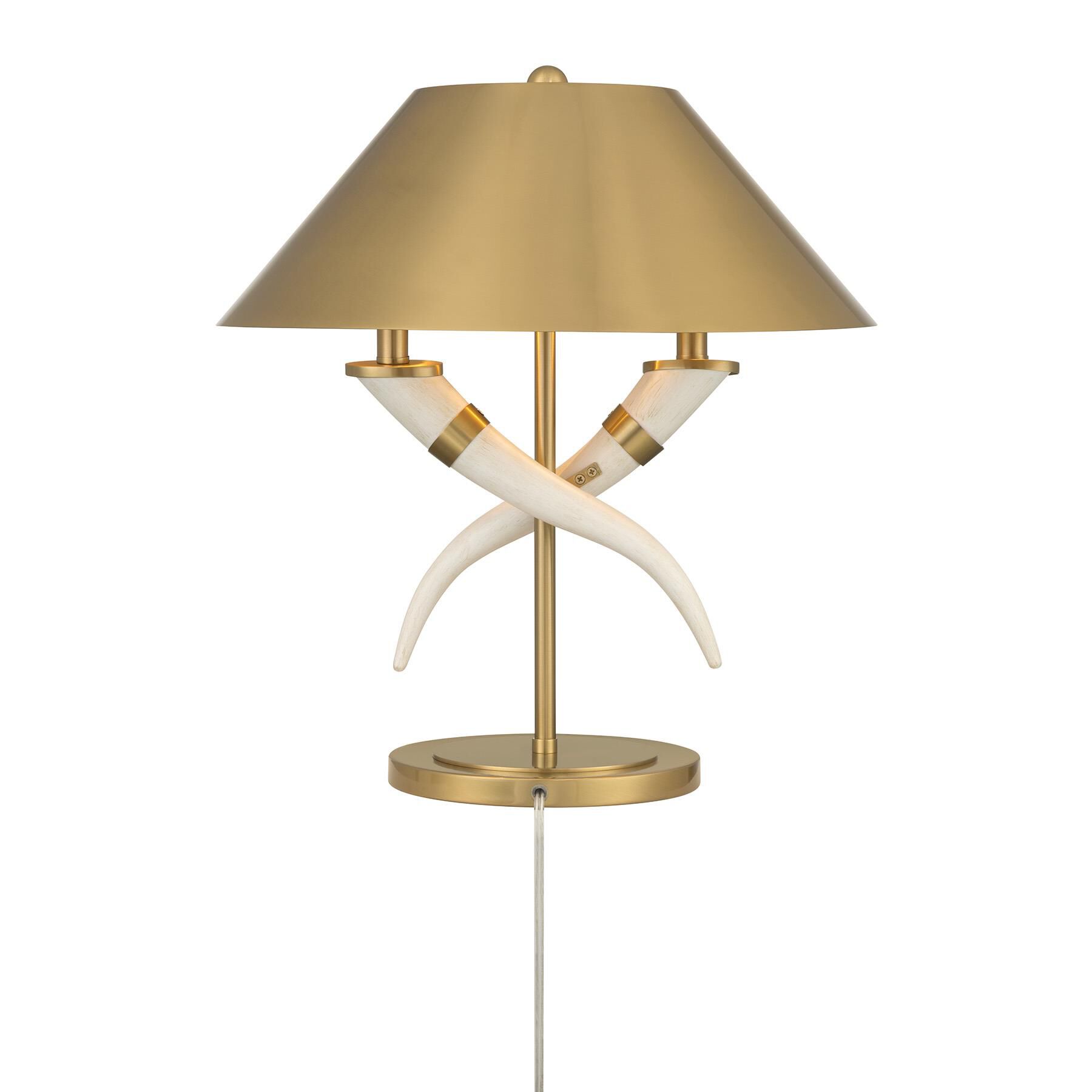 Shown in Warm Brass finish and Brass Metal shade