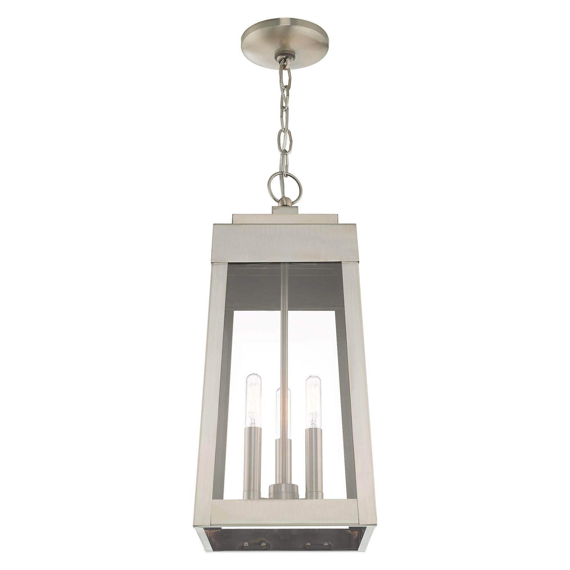 Shown in Brushed Nickel finish and Clear glass