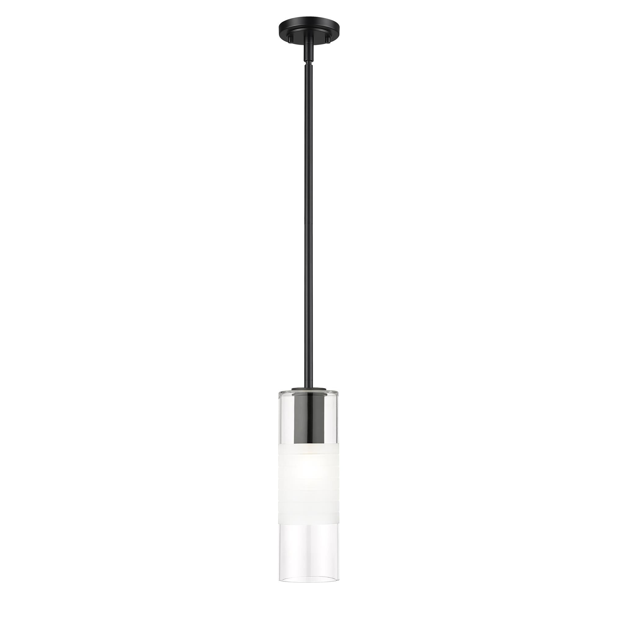 Shown in Matte Black finish and Clear+frosted glass and Clear+frosted shade