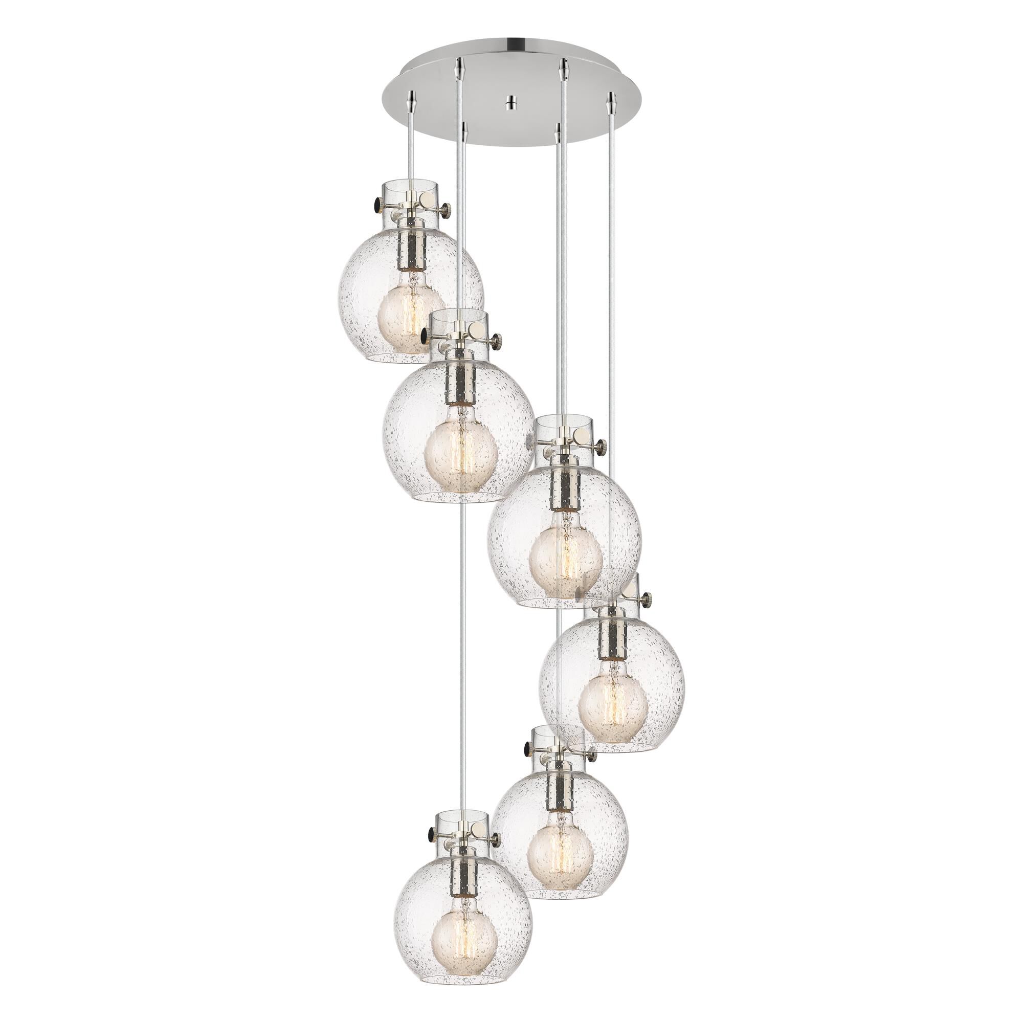 Shown in Polished Nickel finish and Seedy glass and Seedy Glass shade