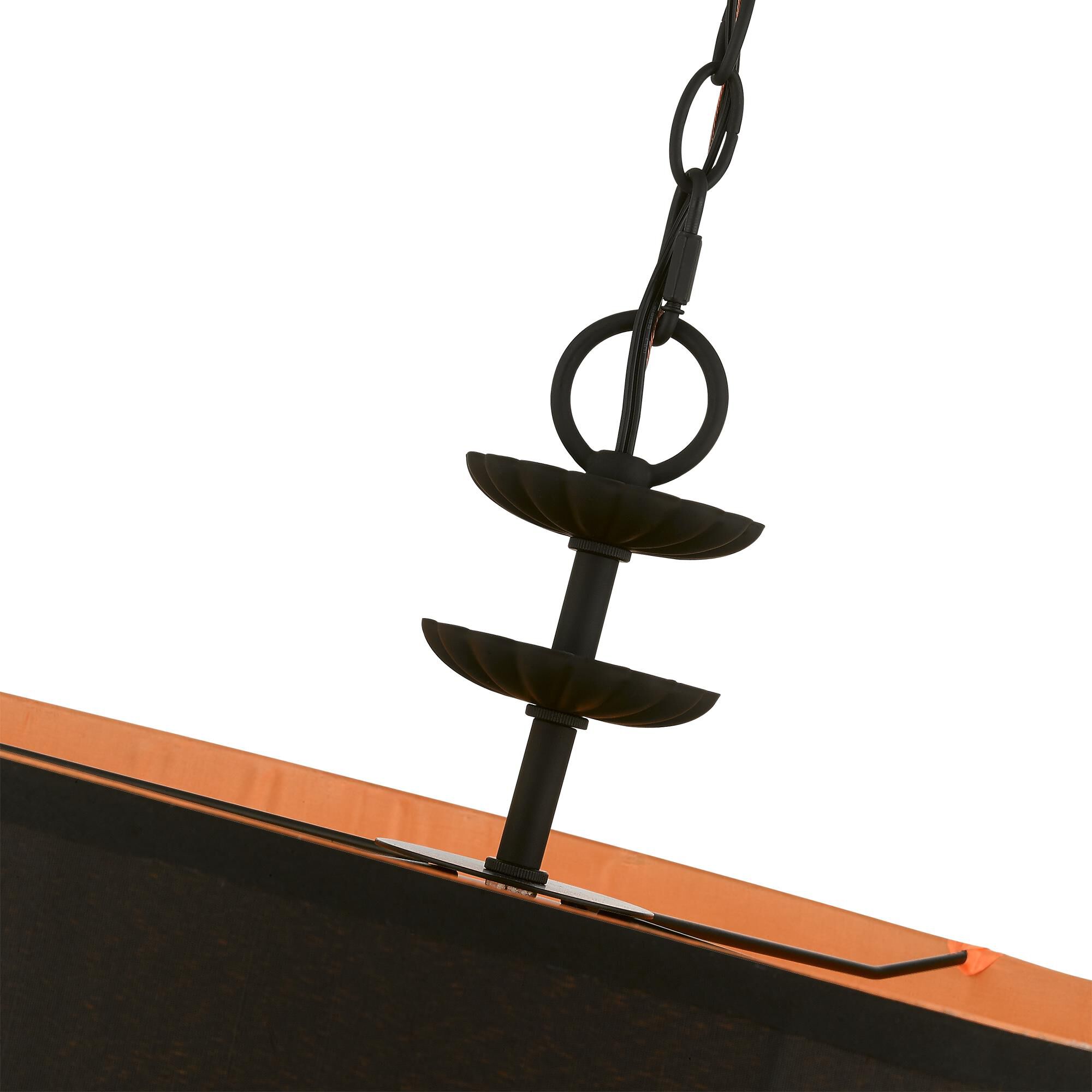 Shown in Black finish and Black Fabric Hardback with Orange Fabric Inside shade