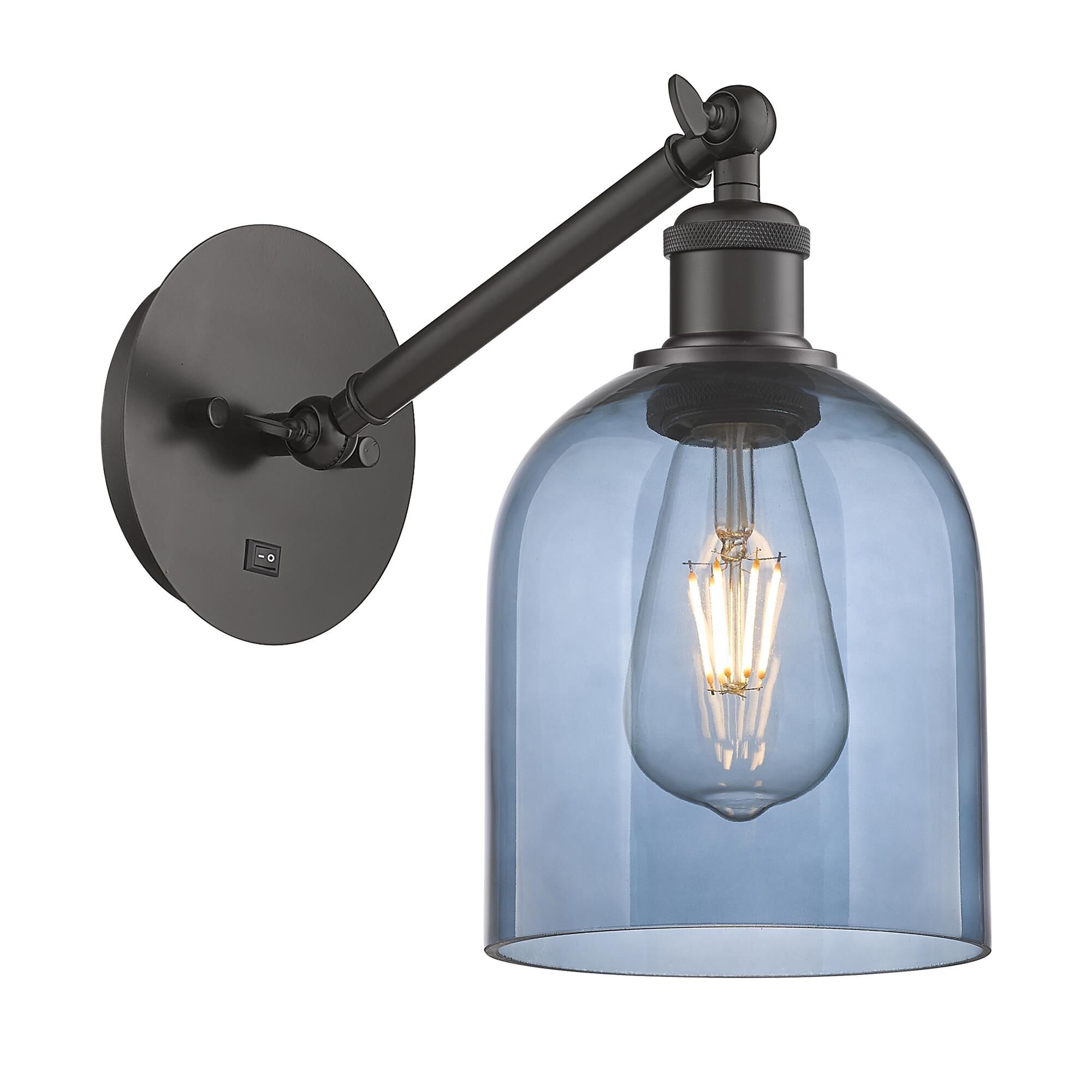 Shown in Oil Rubbed Bronze finish and Princess Blue glass