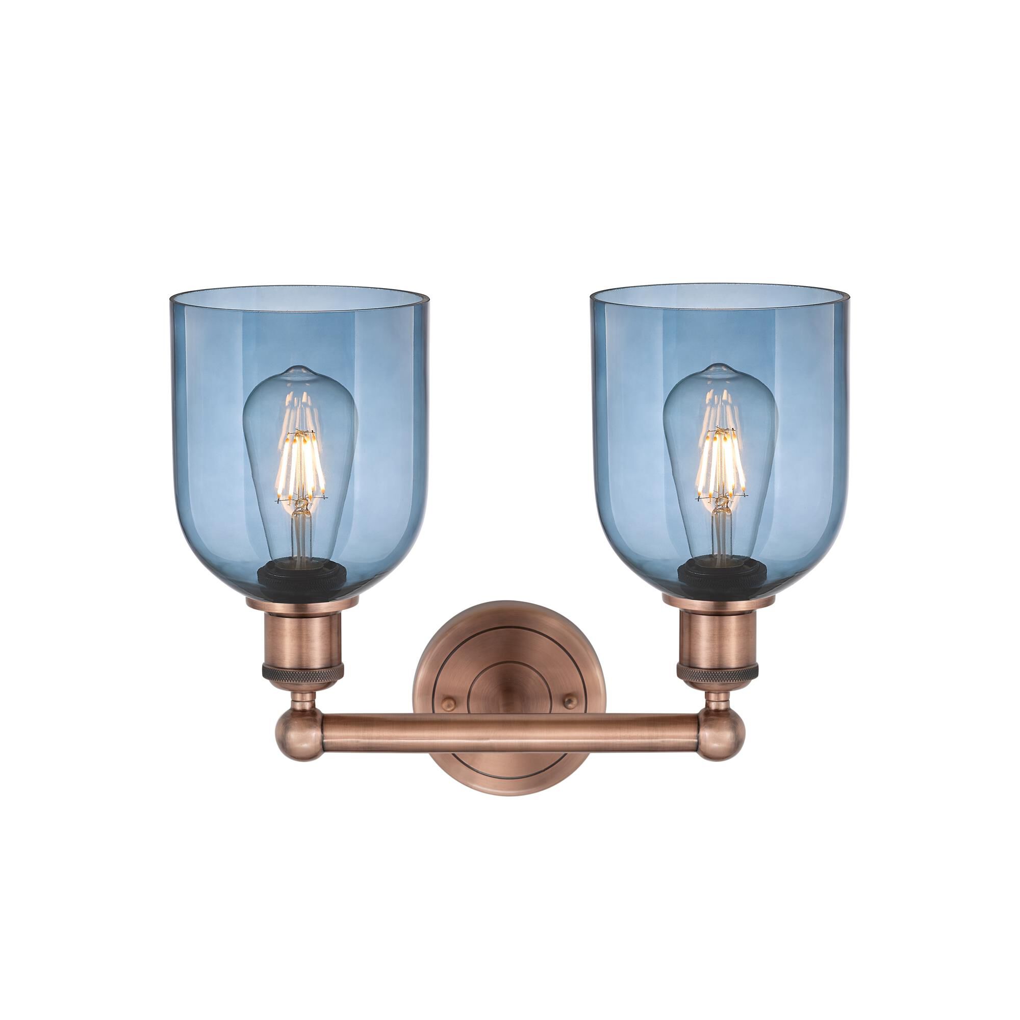 Shown in Antique Copper finish and Princess Blue glass