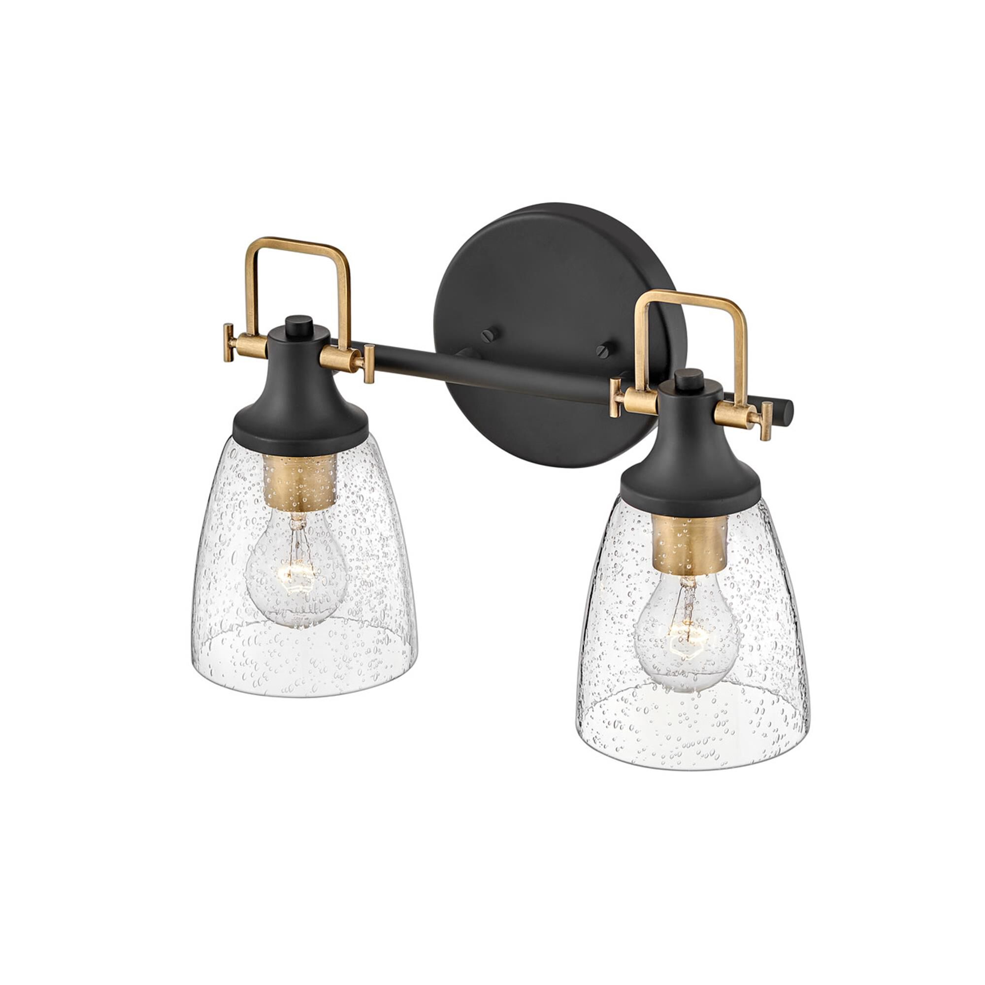 Shown in Black finish and Clear Seedy glass