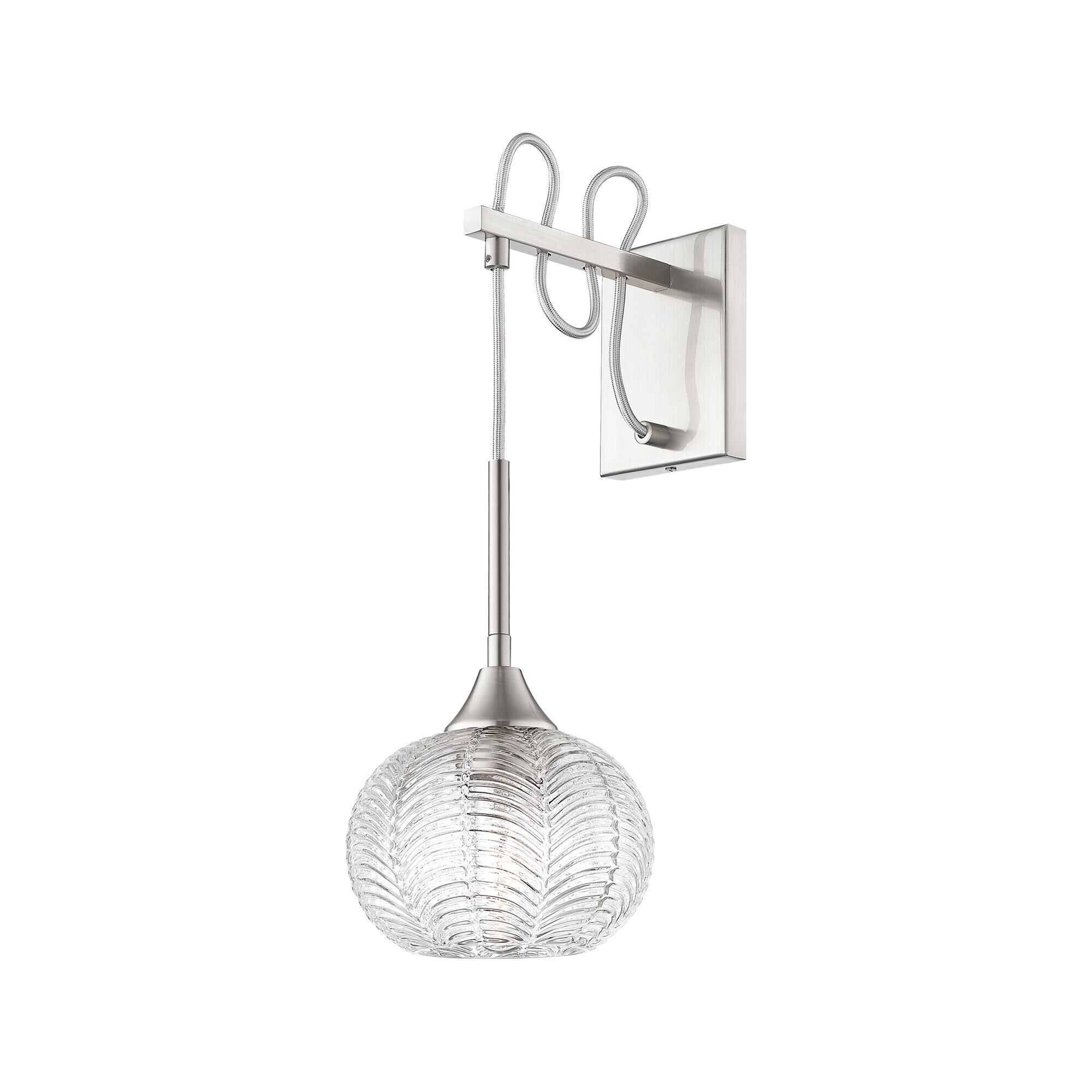 Shown in Satin Nickel finish and Clear shade