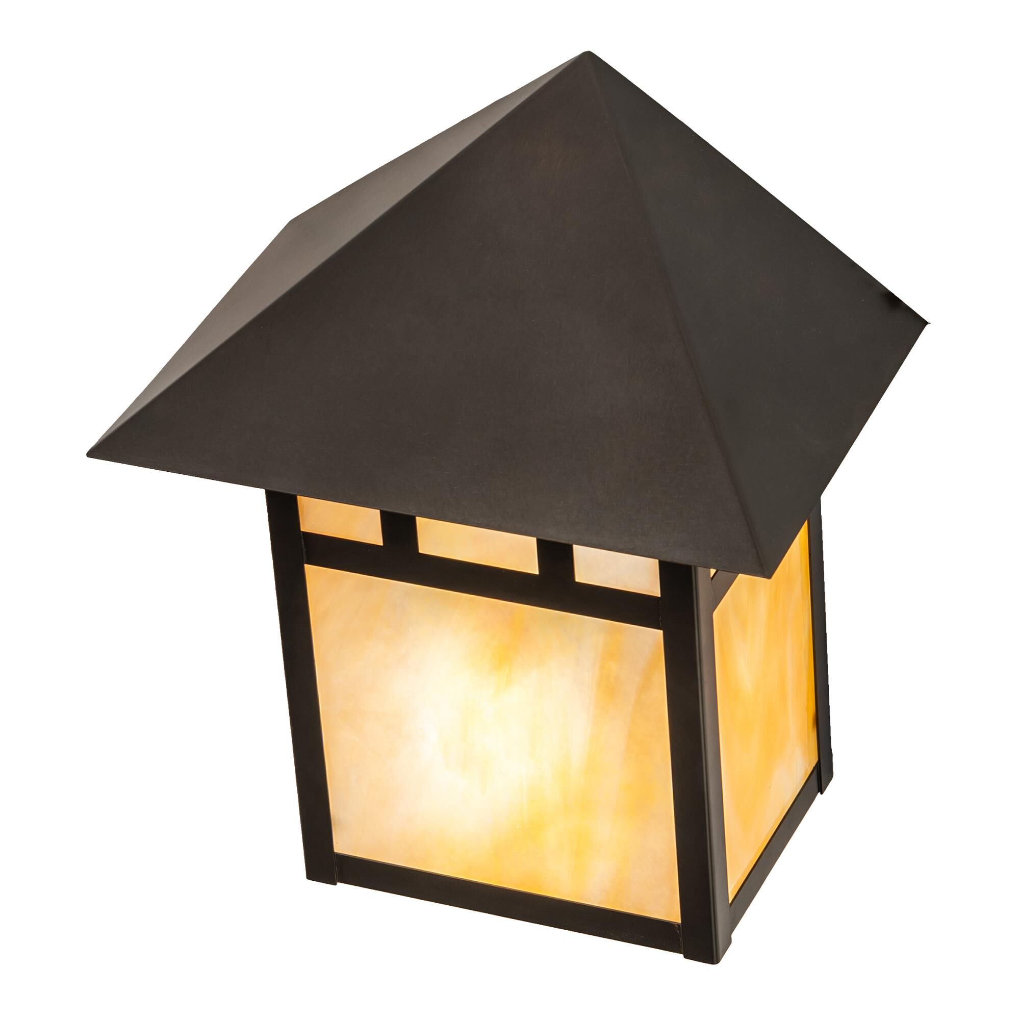 Shown in Craftsman Brown Finish finish and Beige;Iridescent glass