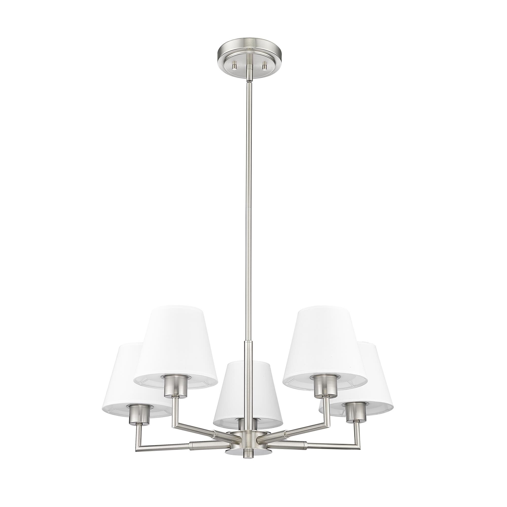 Shown in Brushed Nickel finish and White Linen shade