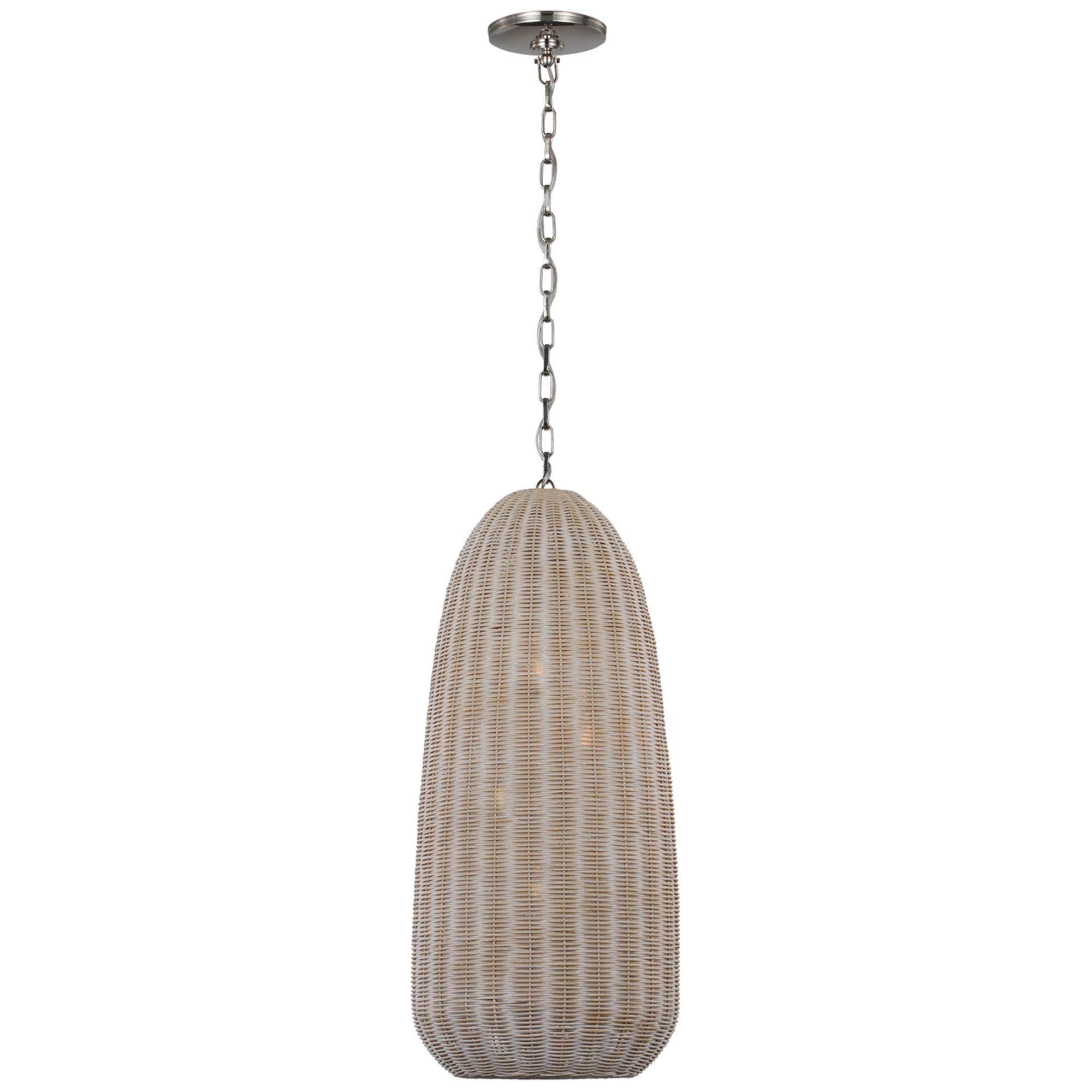 Shown in Polished Nickel finish and Ash Wicker shade