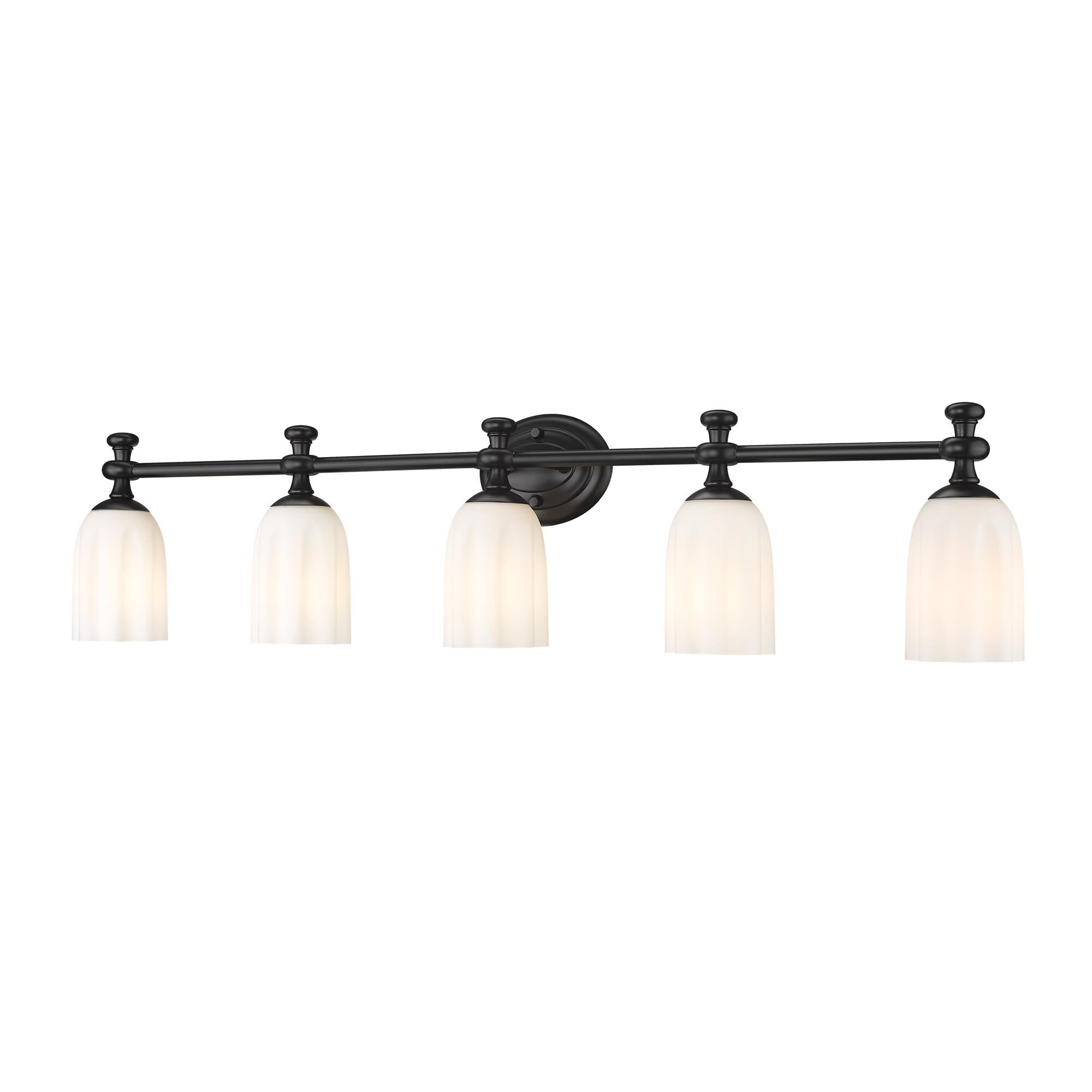 Shown in Matte Black finish and Opal Etched glass and Opal Etched shade