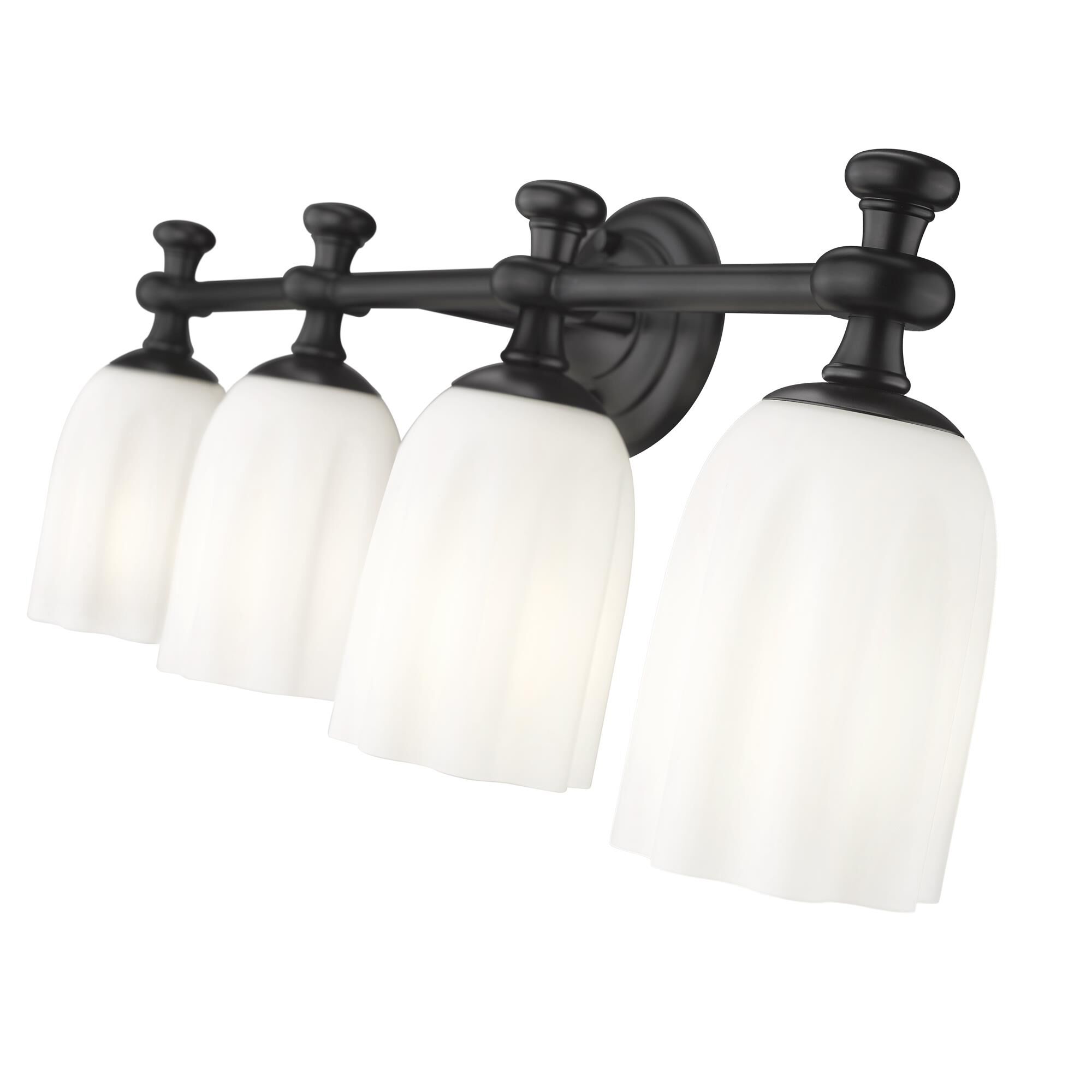 Shown in Matte Black finish and Opal Etched glass and Opal Etched shade