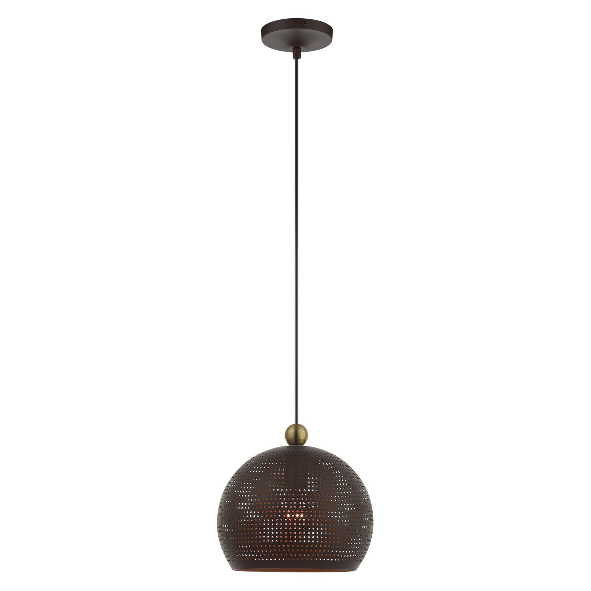 Shown in Bronze With Antique Brass Accents finish and Bronze Ornamental Metal Shade With Gold Finish Inside glass and Bronze Ornamental Metal  With Gold Finish Inside shade