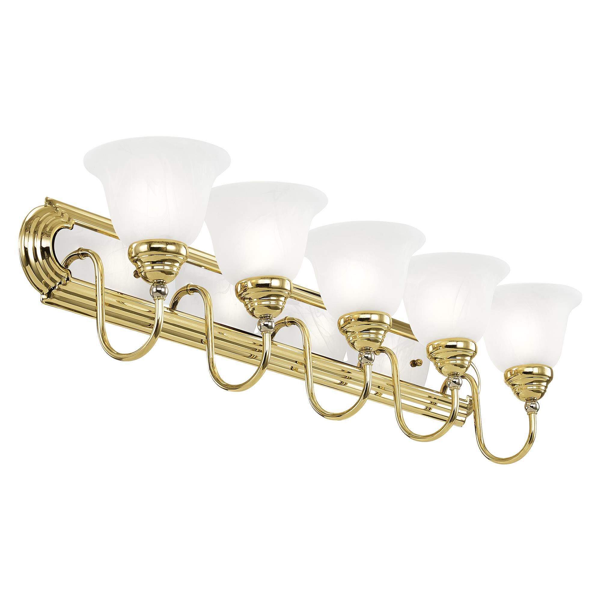 Shown in Polished Brass-Chrome finish and White Alabaster glass