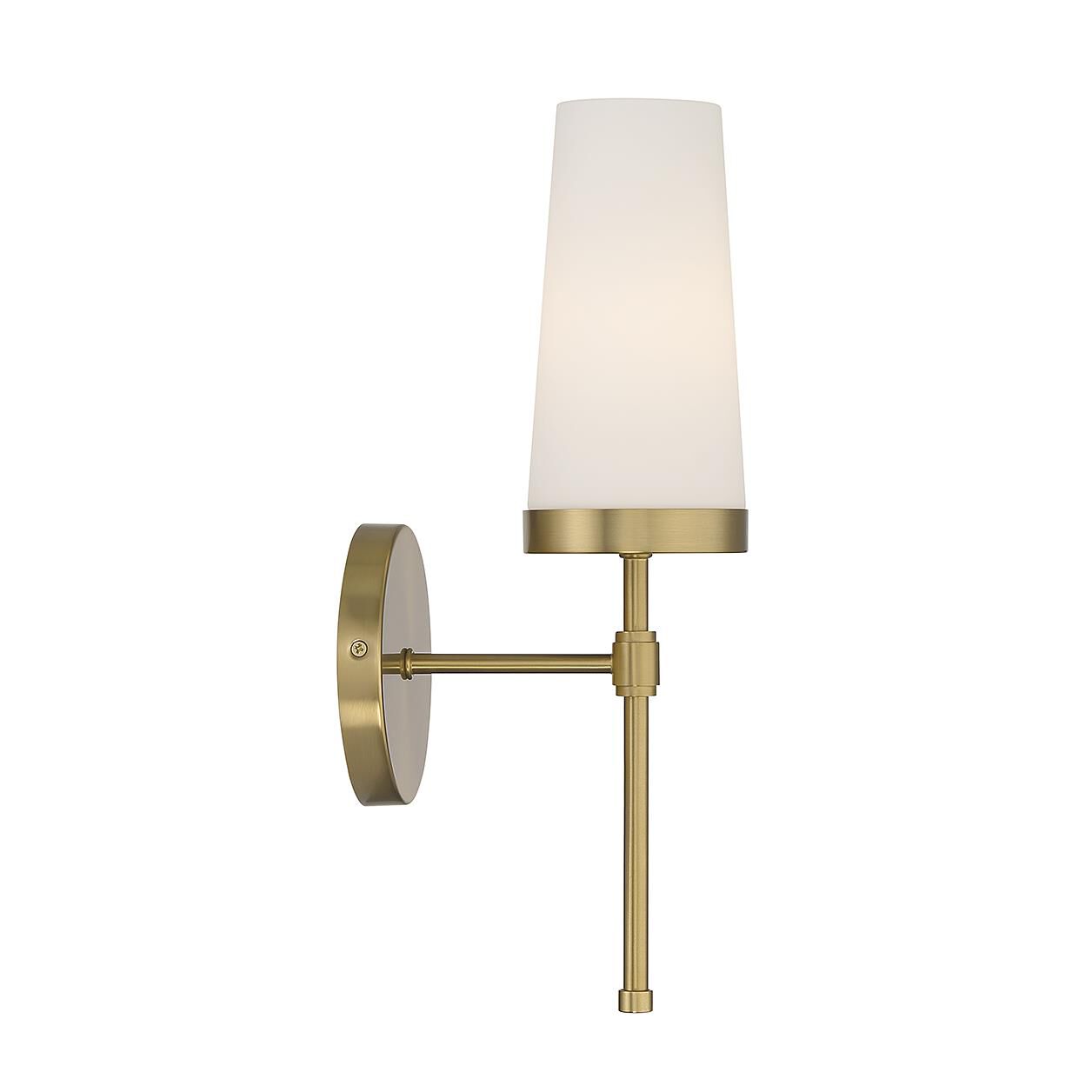 Shown in Warm Brass finish and White Opal glass