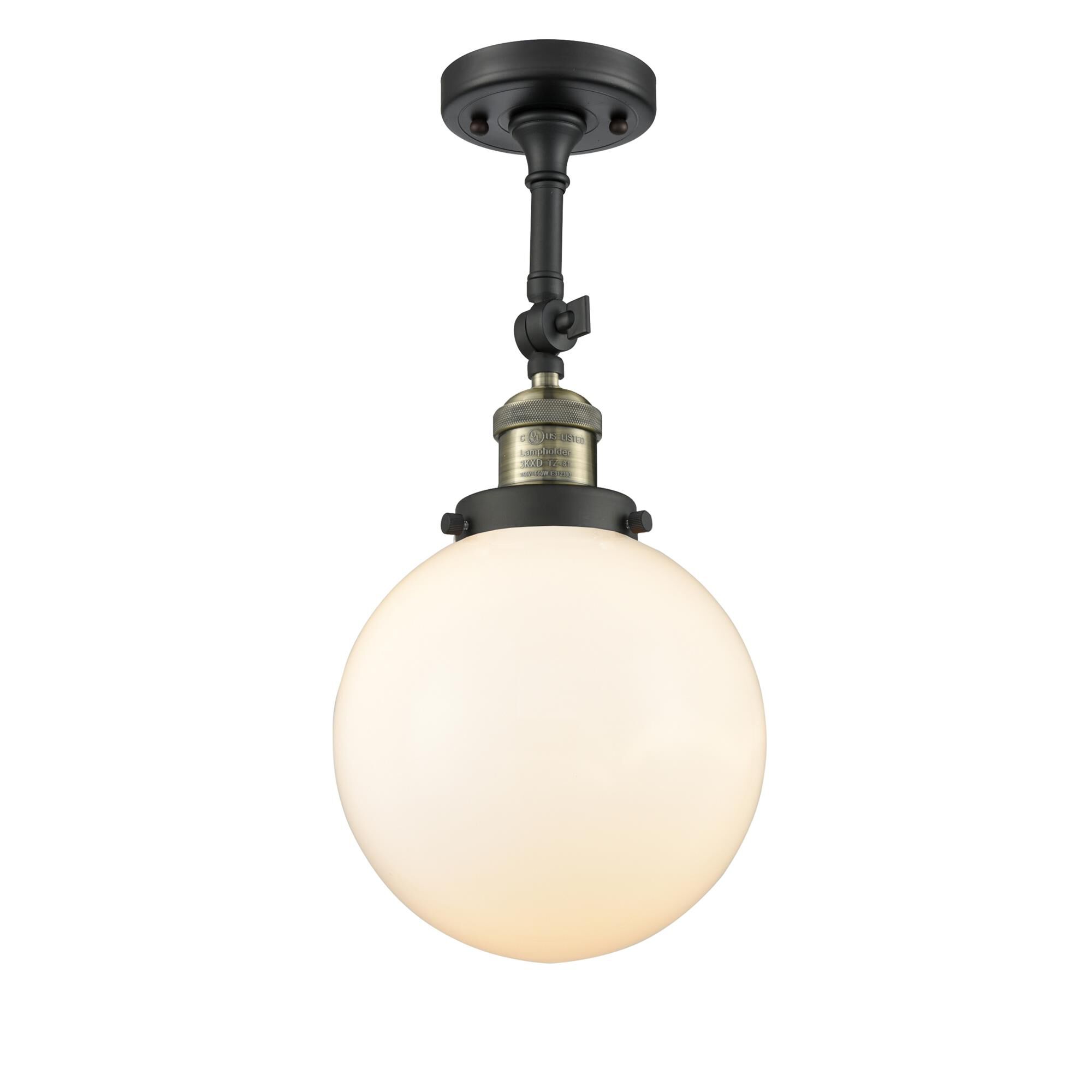 Shown in Black Antique Brass finish and Matte White Cased glass and No Accent accent