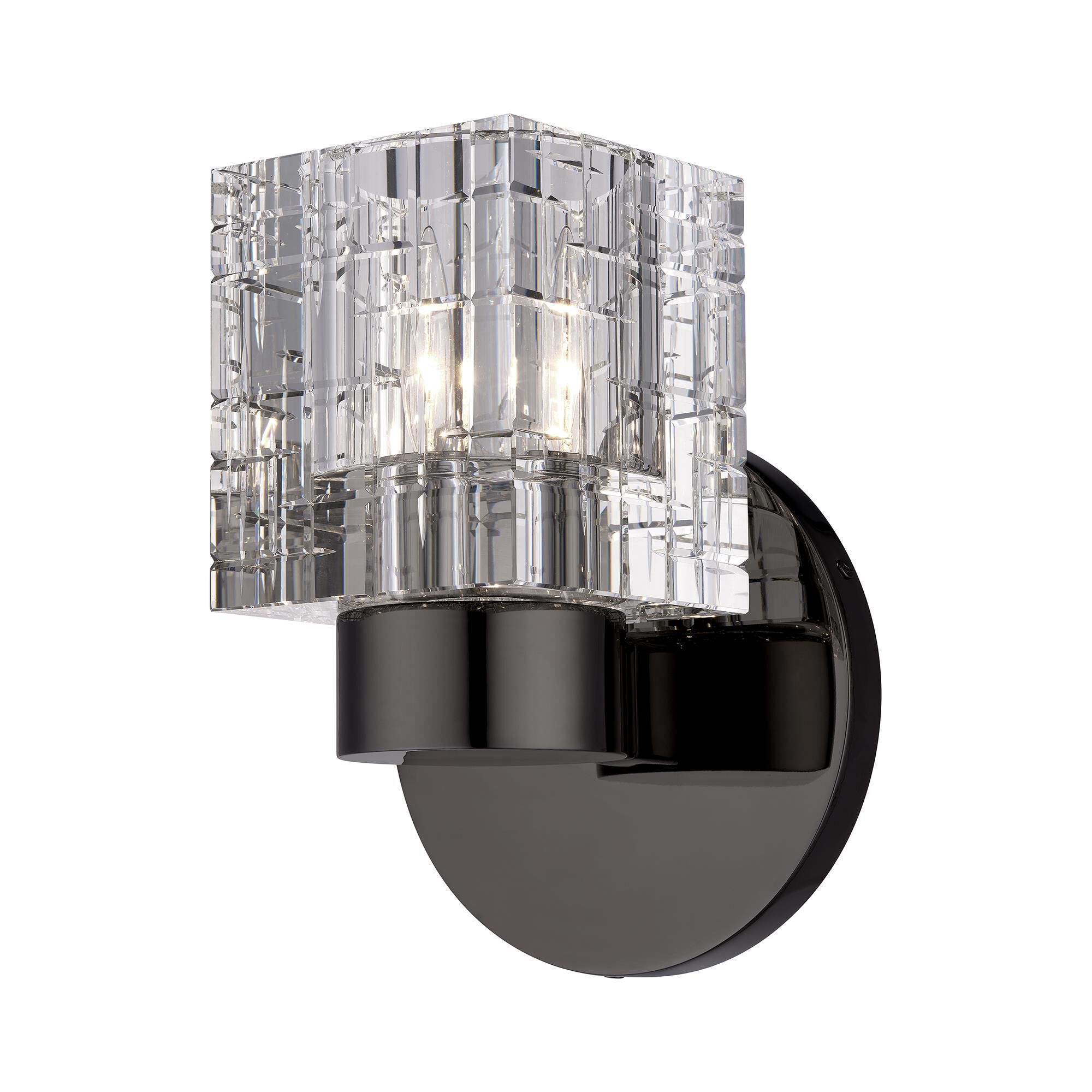 Shown in Black Chrome finish and Crystal glass