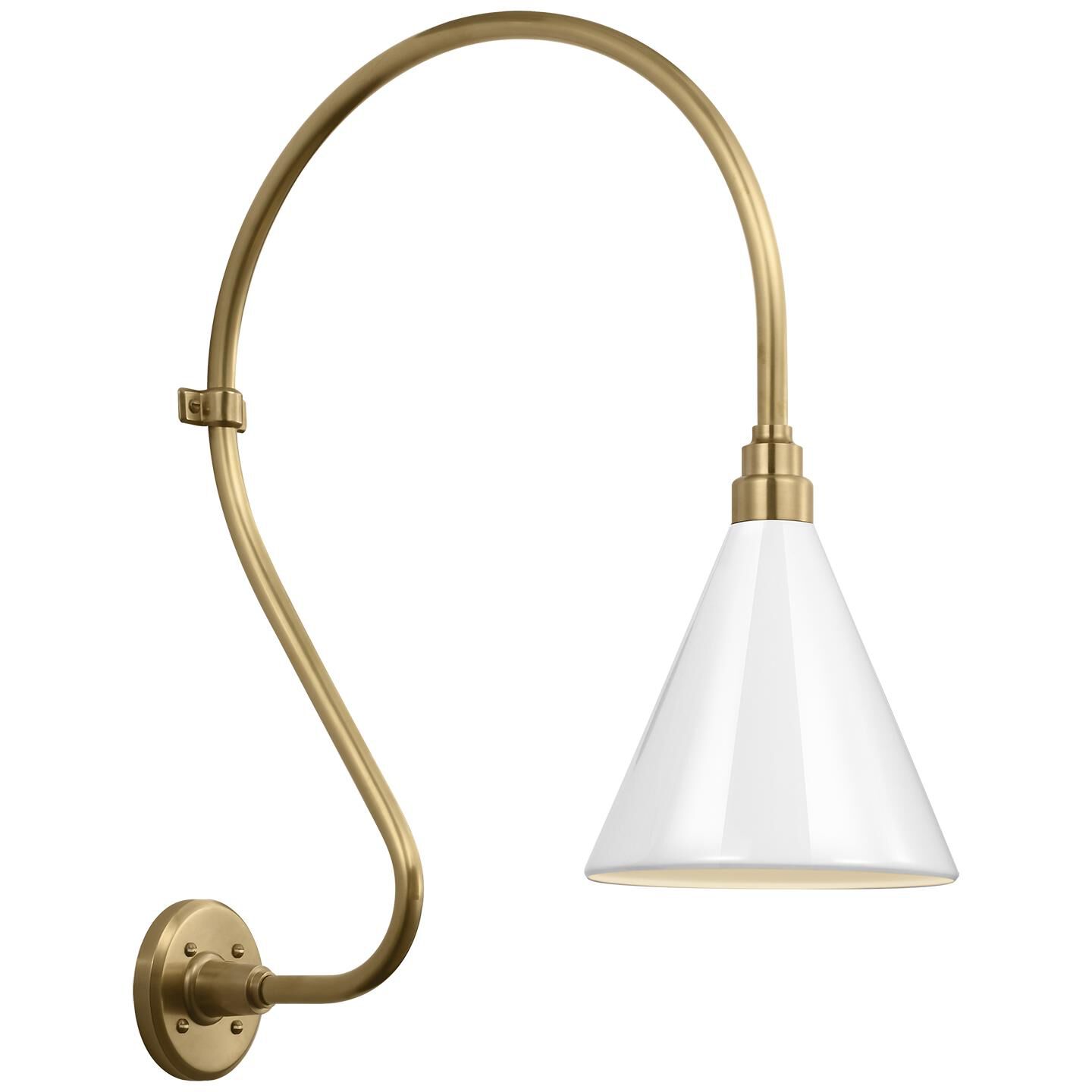 Shown in Hand-Rubbed Antique Brass finish and White Conical Savannah shade