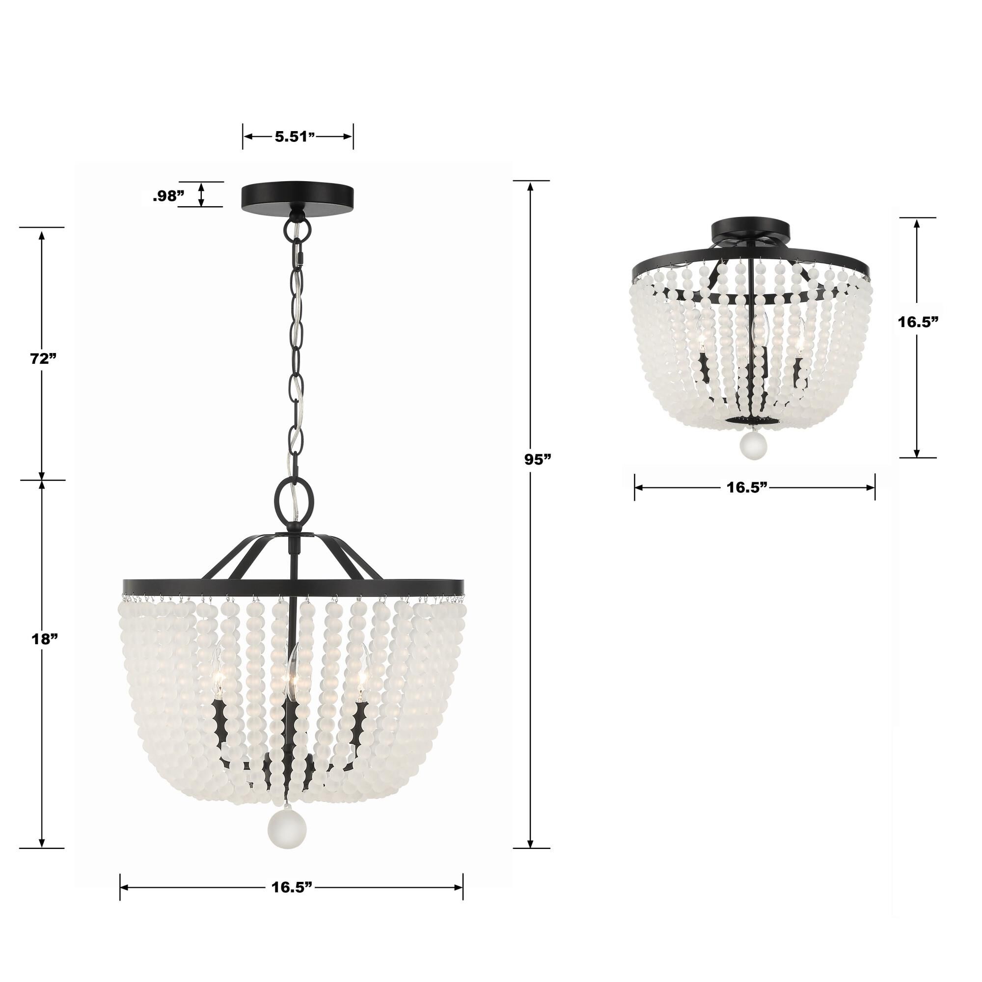 Shown in Matte Black finish and Frosted Glass Beads crystal