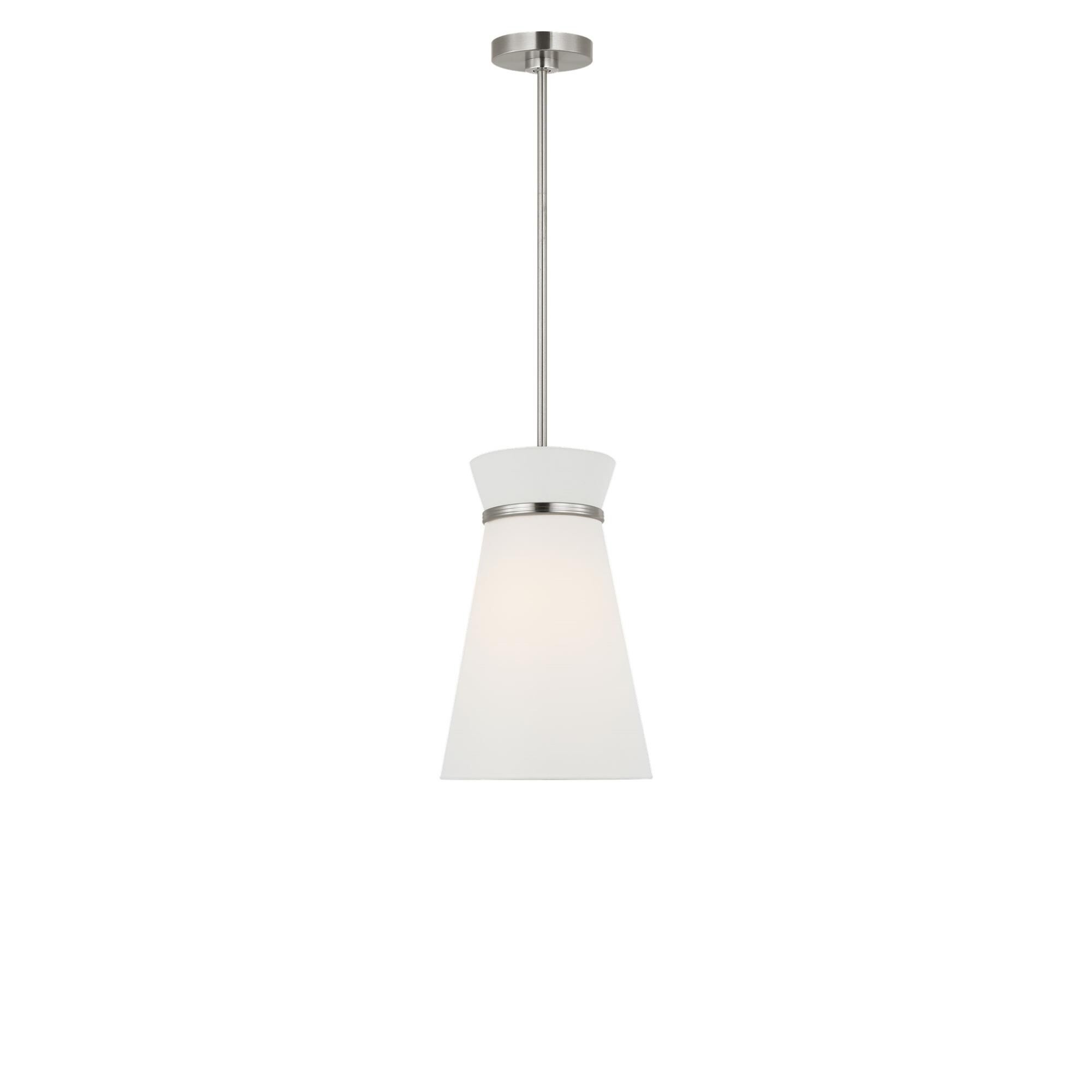 Shown in Brushed Nickel finish and White Linen shade