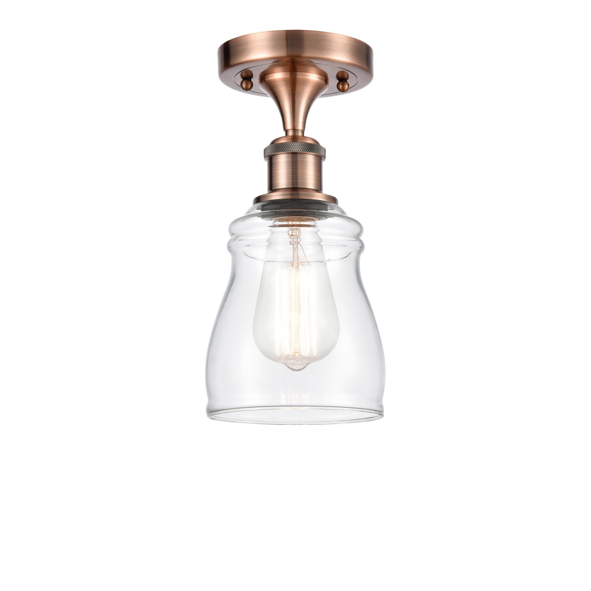 Shown in Antique Copper finish and Bell glass and Glass shade