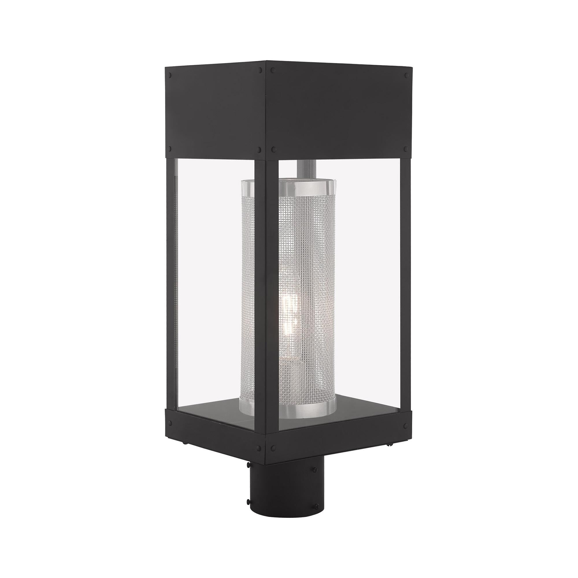 Shown in Black finish and Clear Outside and Stainless Steel Mesh Cylinder Inside glass