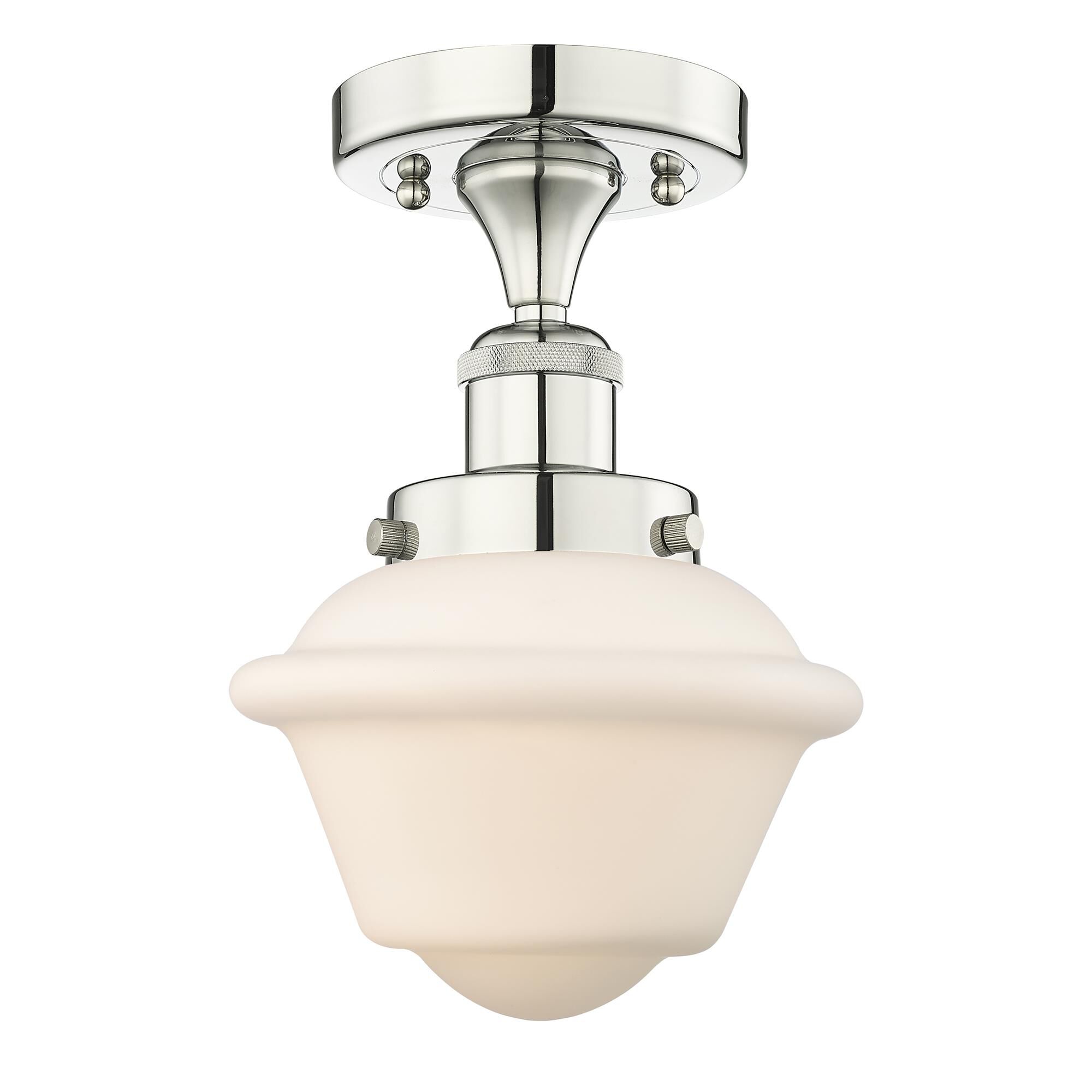 Shown in Polished Nickel finish and Matte White glass