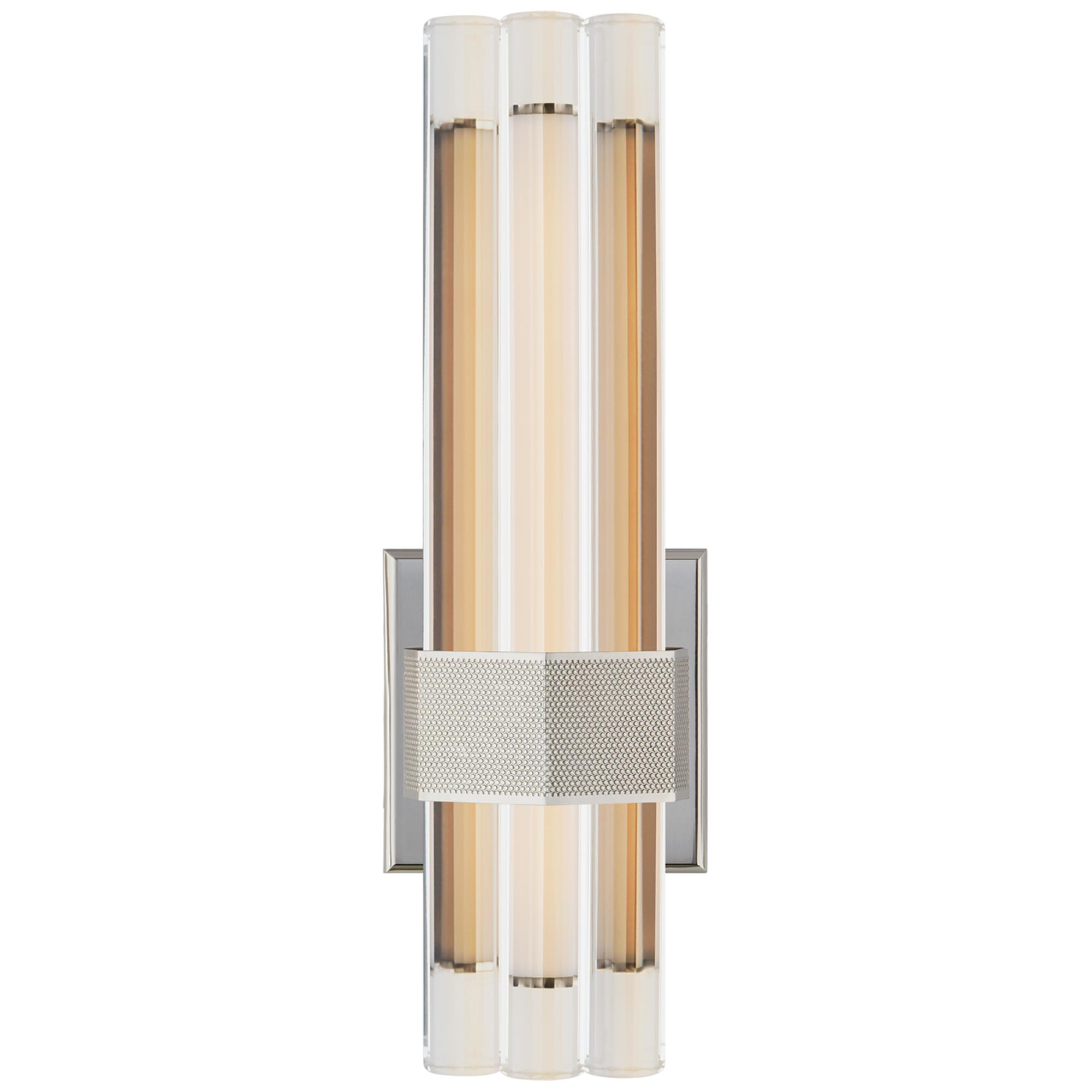 Shown in Polished Nickel finish and Crystal glass and Crystal shade