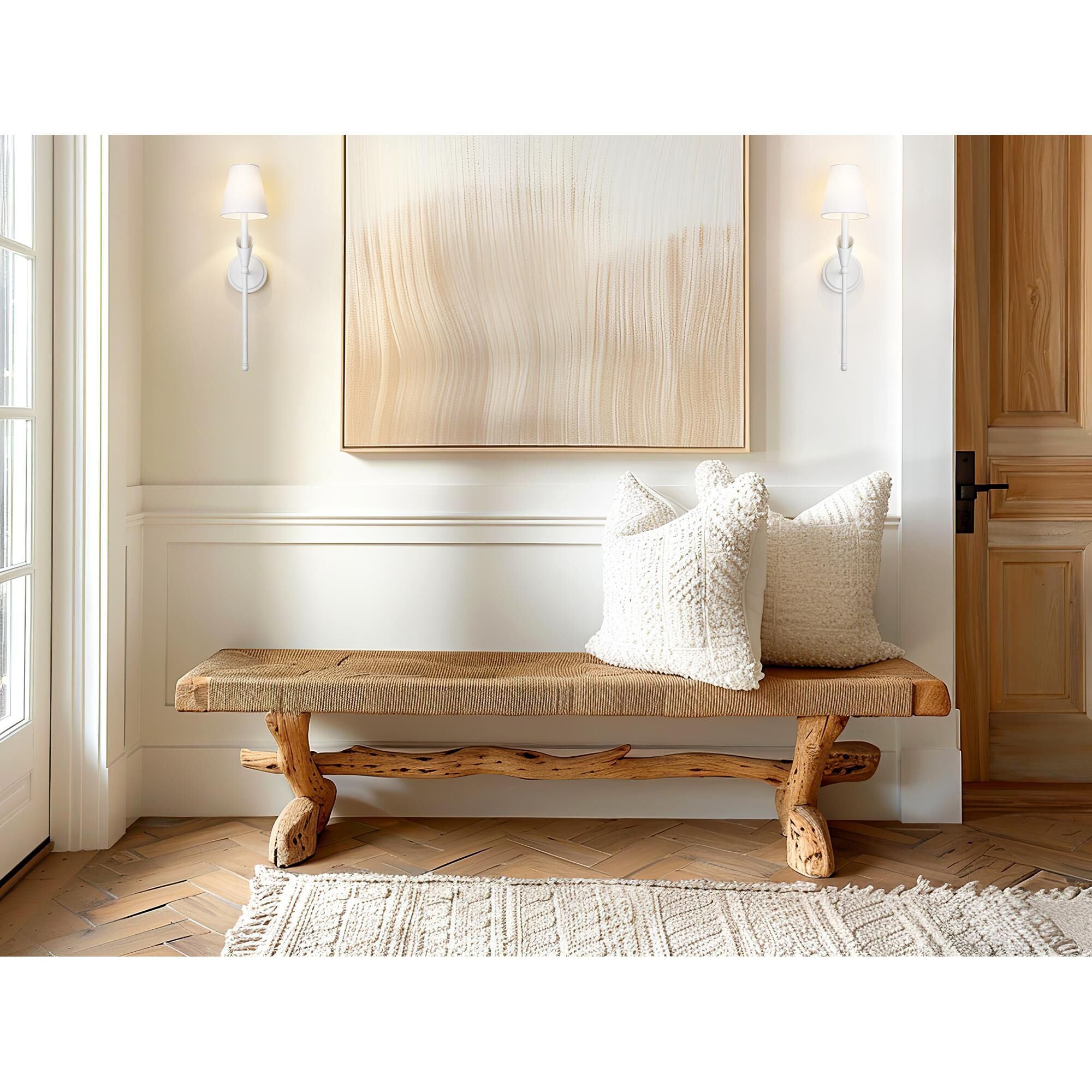 Shown in Textured White finish and White glass and White shade