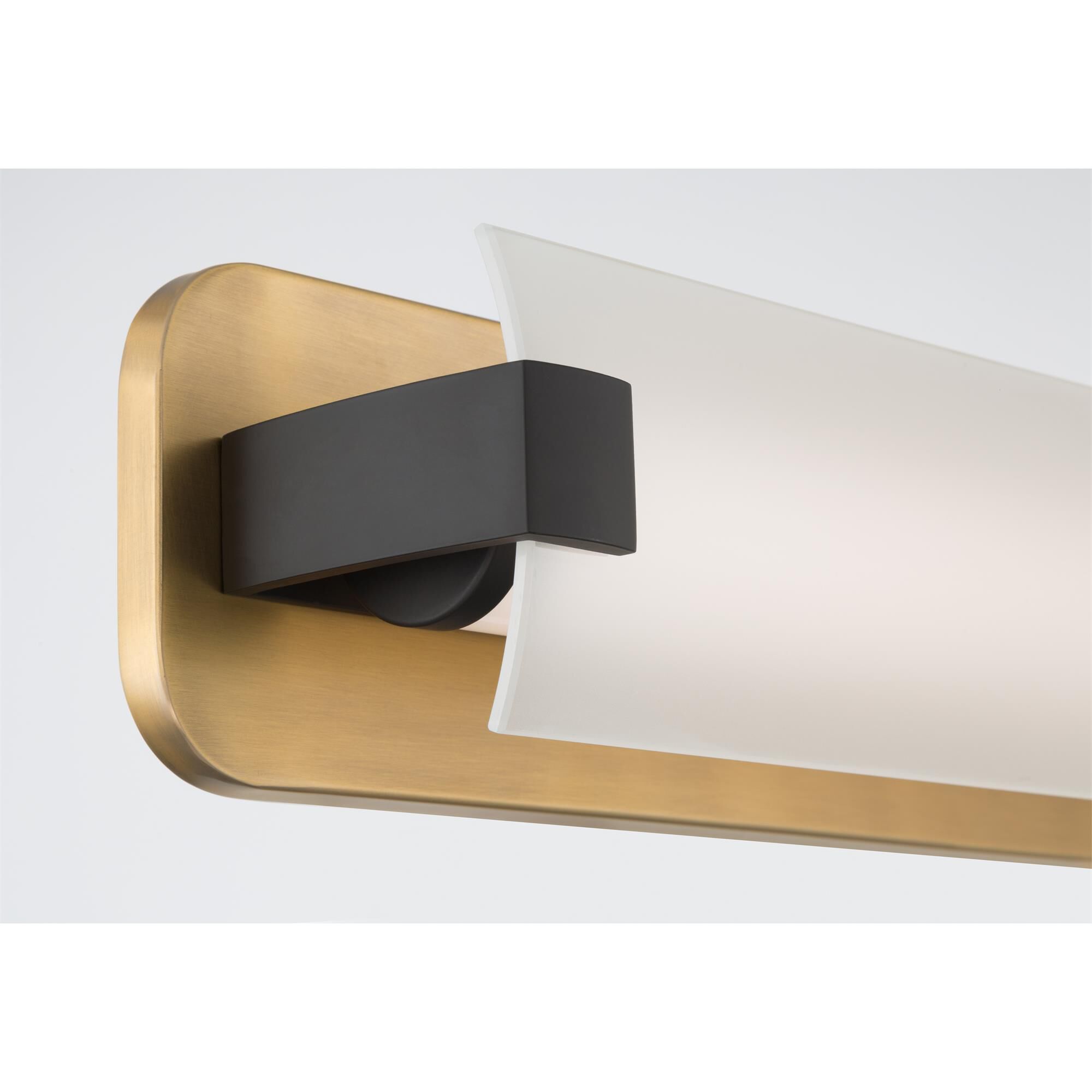 Shown in Legacy Brass and Dark Matte Black finish and Etched White glass