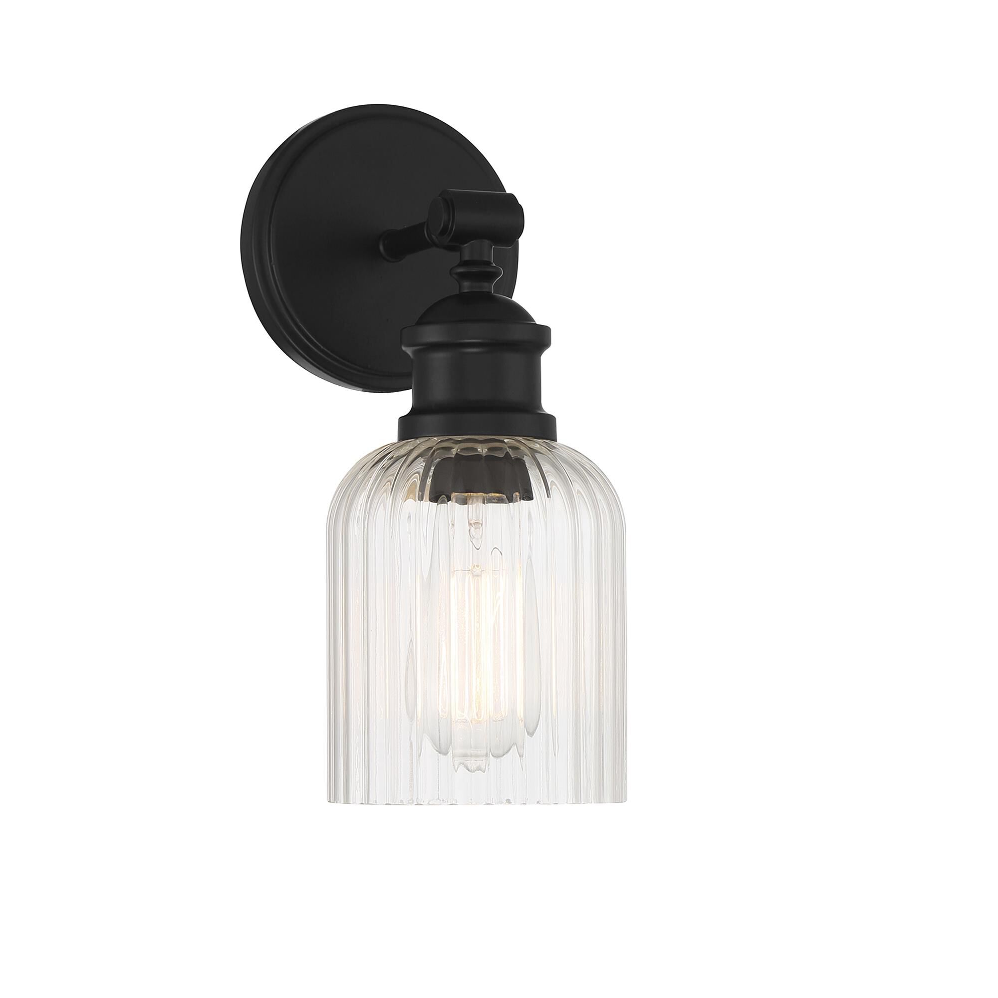 Shown in Matte Black finish and Ribbed glass