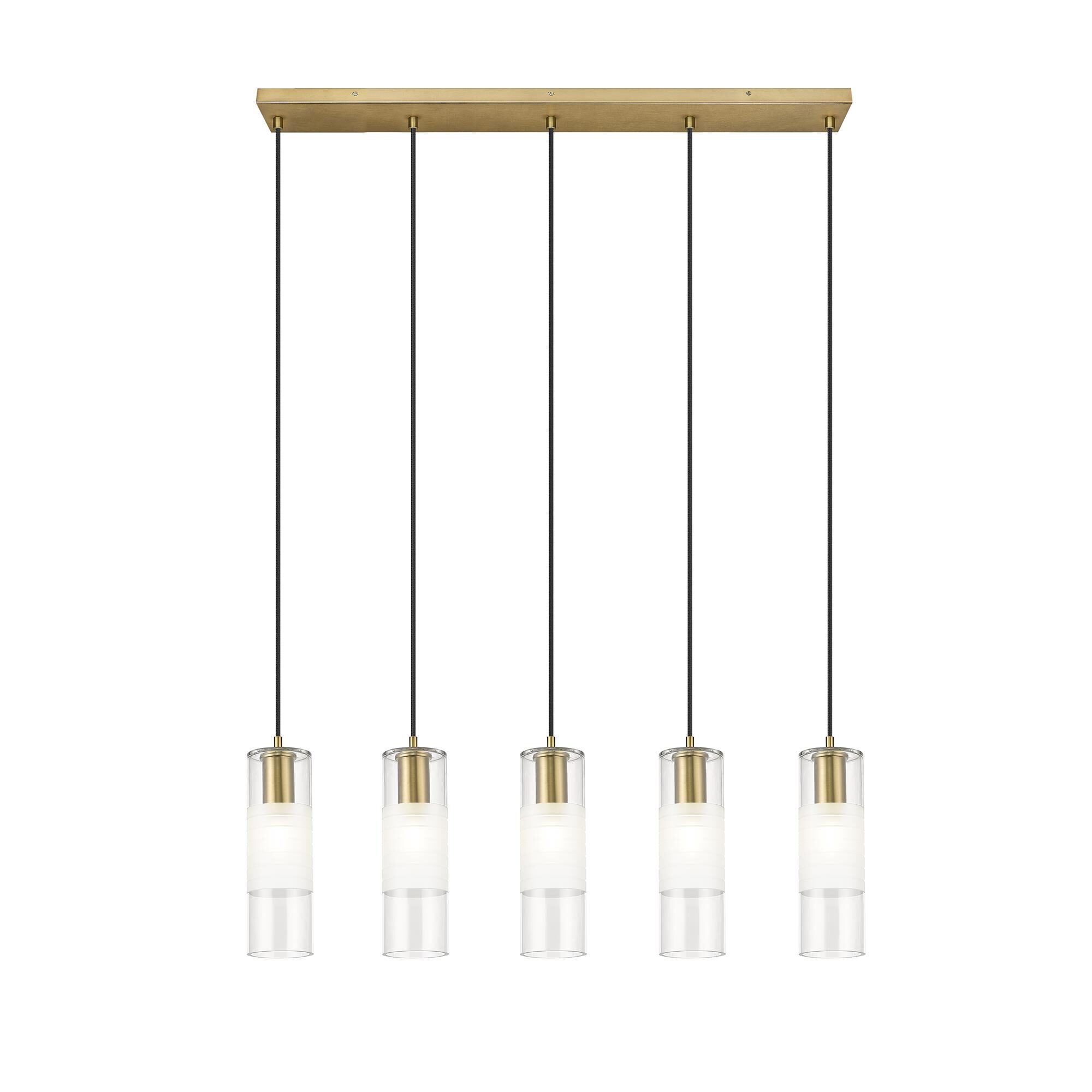 Shown in Modern Gold finish and Clear+frosted glass and Clear+frosted shade