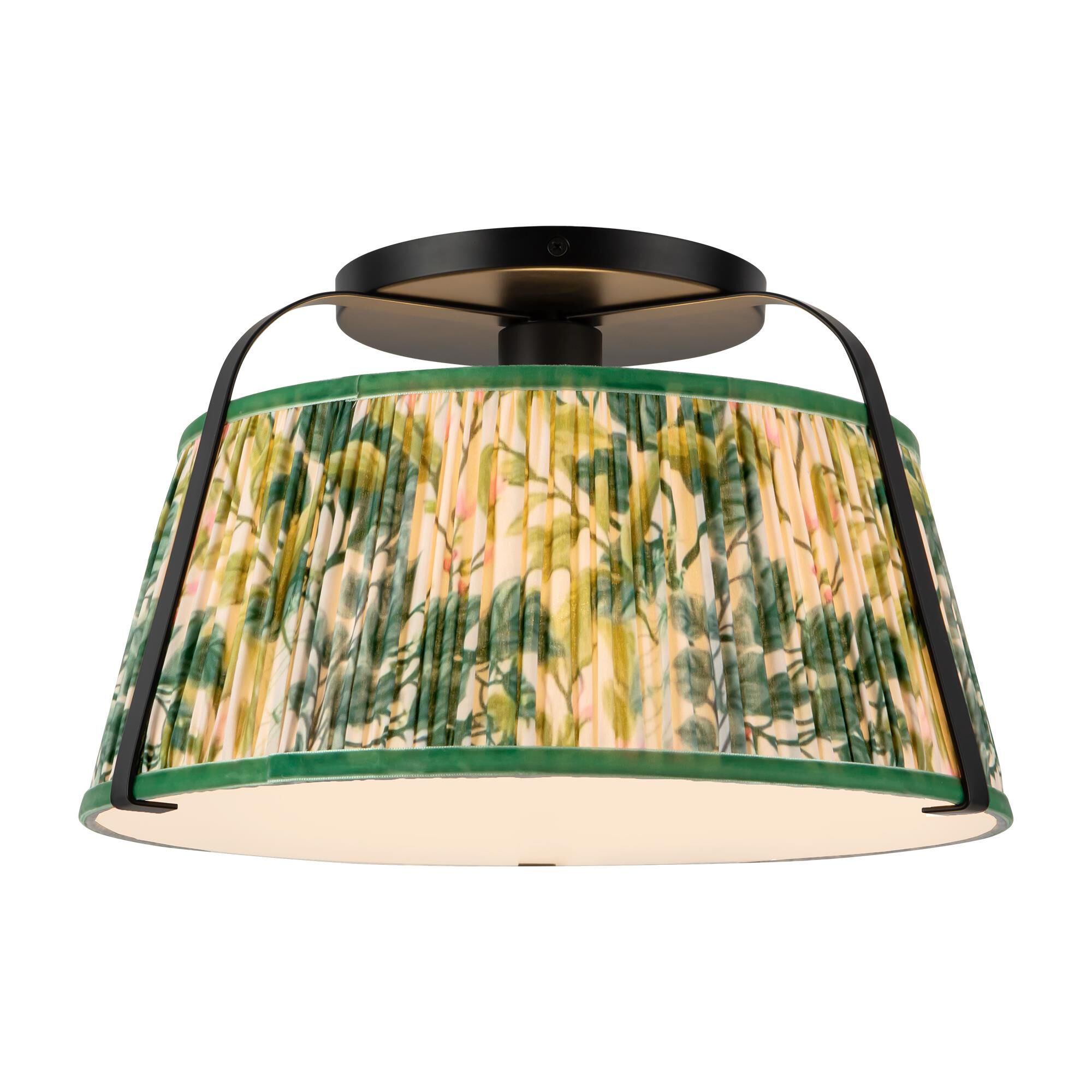 Shown in Matte Black finish and Frosted Polycarbonate Diffuser glass and Green Linen shade