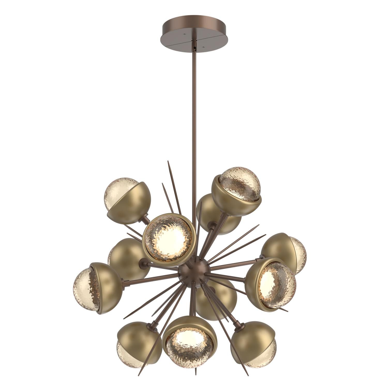 Shown in Burnished Bronze finish and Amber glass and Gilded Brass accent