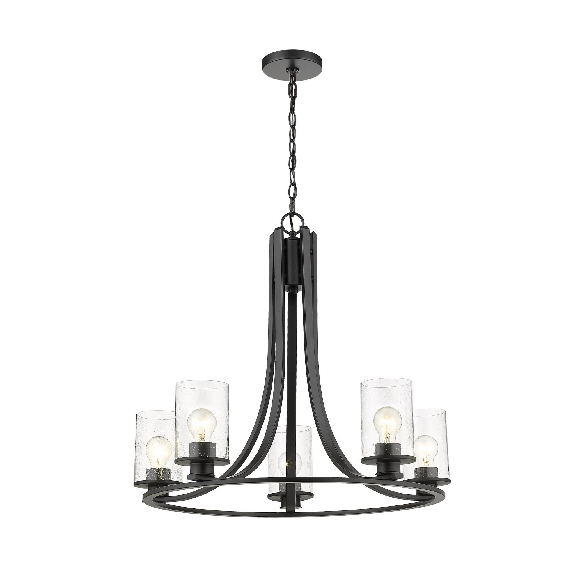 Shown in Matte Black finish and Glass shade