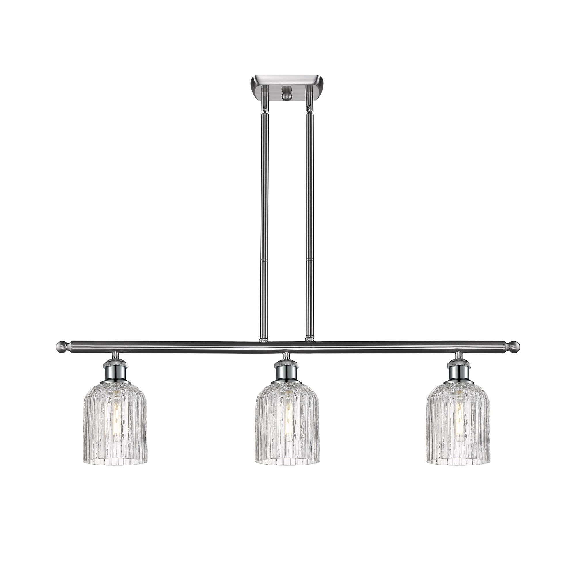 Shown in Brushed Satin Nickel finish and Clear glass