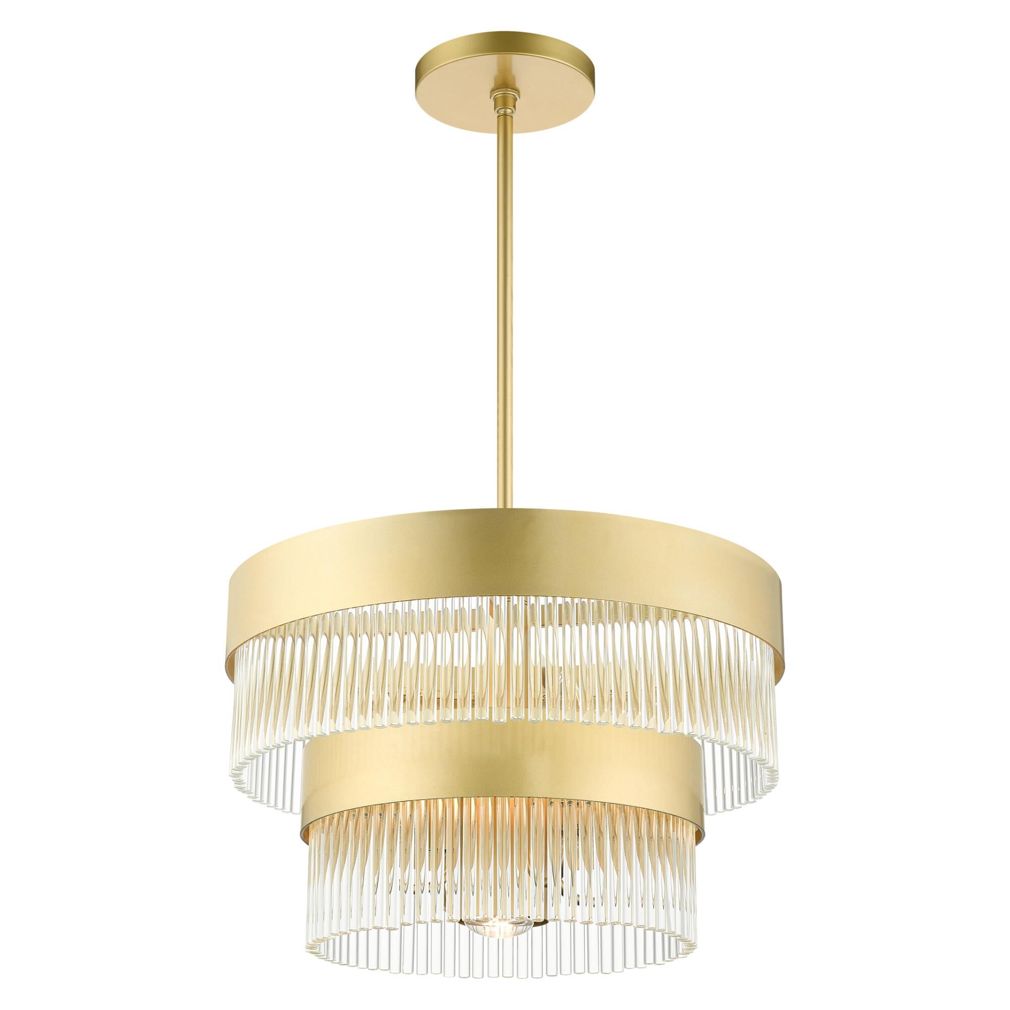 Shown in Soft Gold finish and Soft Gold Drum Shade With Clear Crystal Rods glass and Soft Gold Drum  With Clear Crystal Rods shade