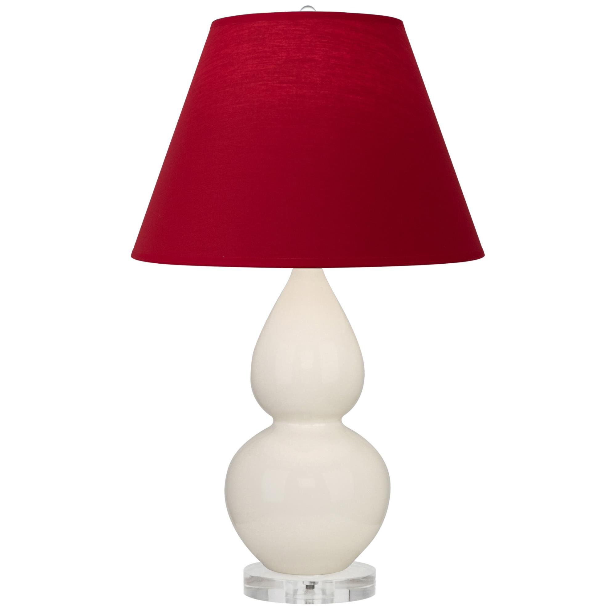Shown in Bone finish and Rose Red with Ink Black Lining Fabric shade and Lucite accent