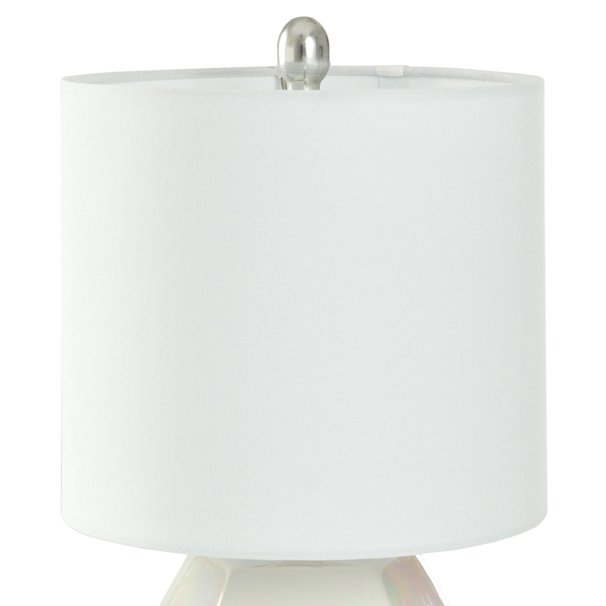 Shown in Gloss White with Iridescent Pearl Glaze finish and Brussels White Fabric shade