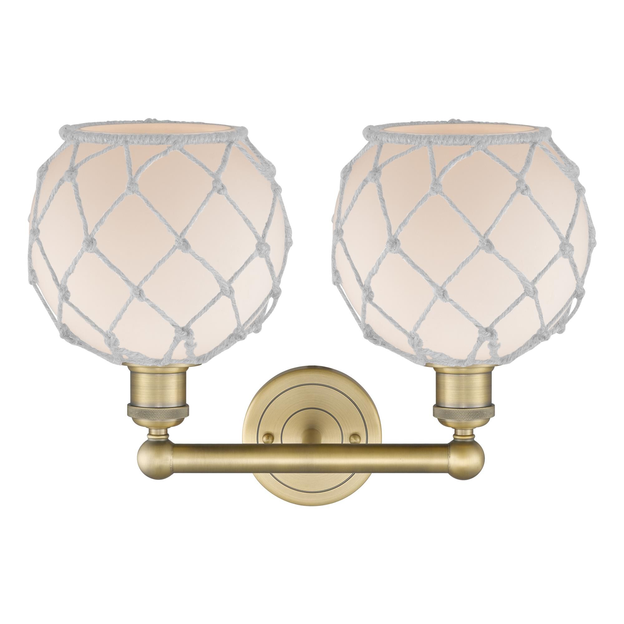 Shown in Brushed Brass finish and White with White Rope glass