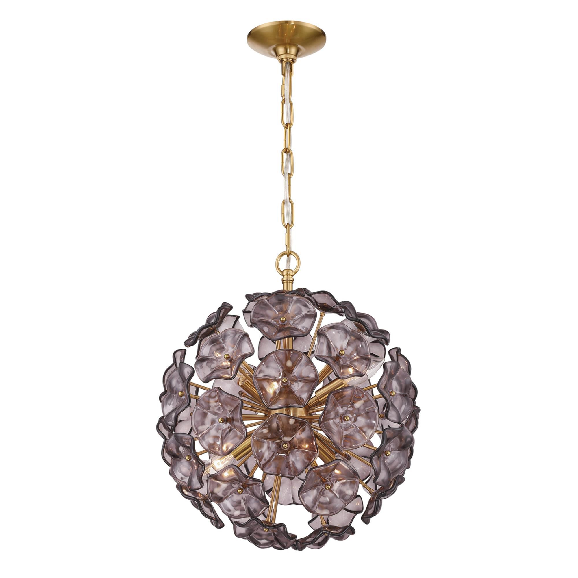 Shown in Aged Brass finish and Floral Glass Petals crystal